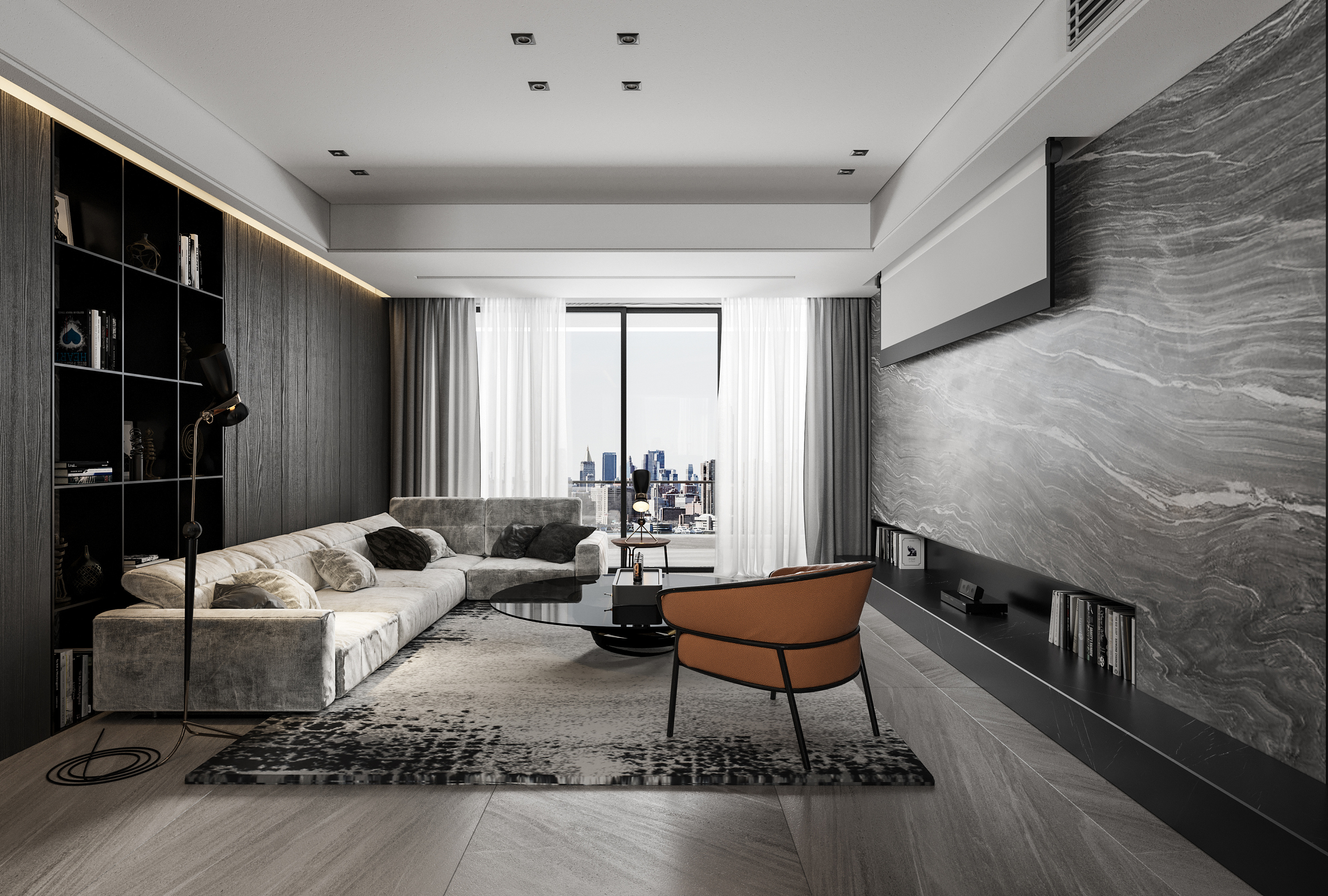 南寧嘉和城布洛可128㎡現(xiàn)代輕奢客廳裝修效果圖