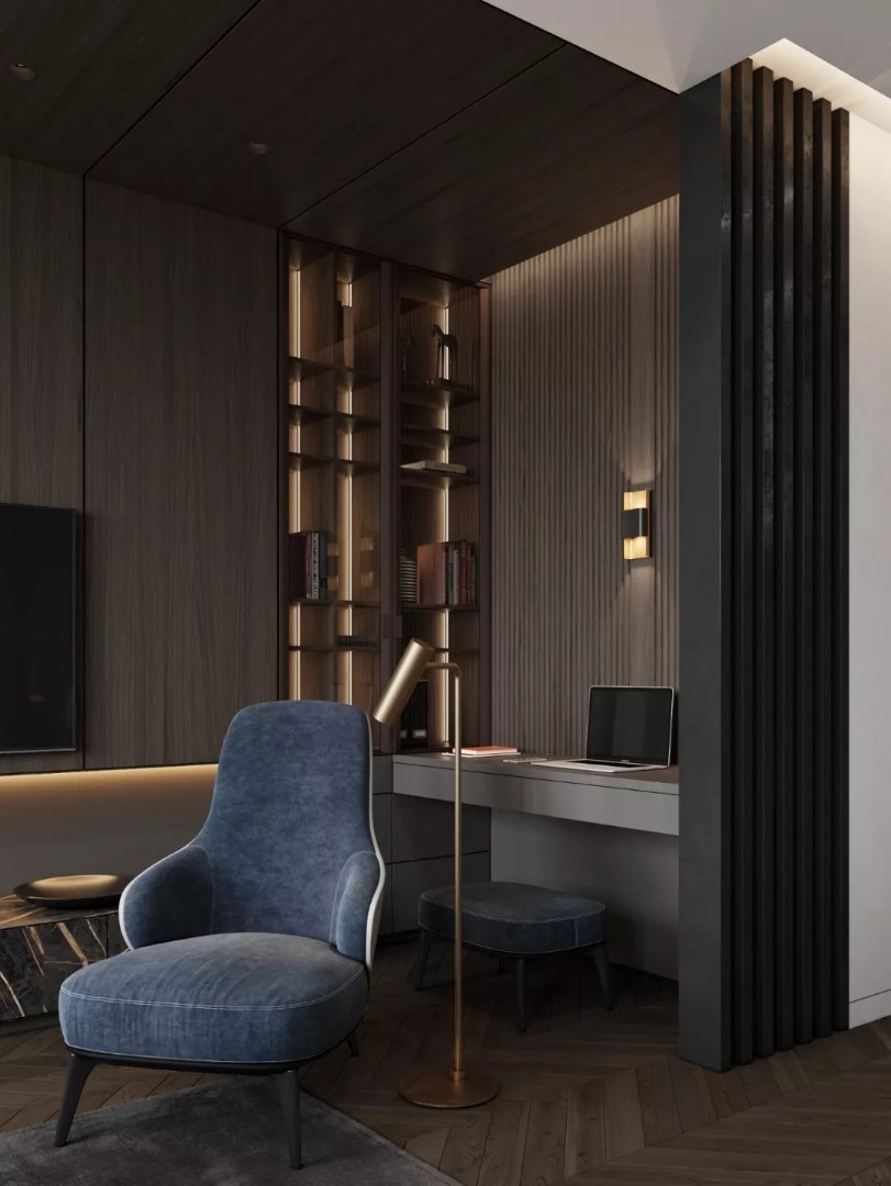 南寧榮和大地168㎡現(xiàn)代輕奢書房裝修效果圖