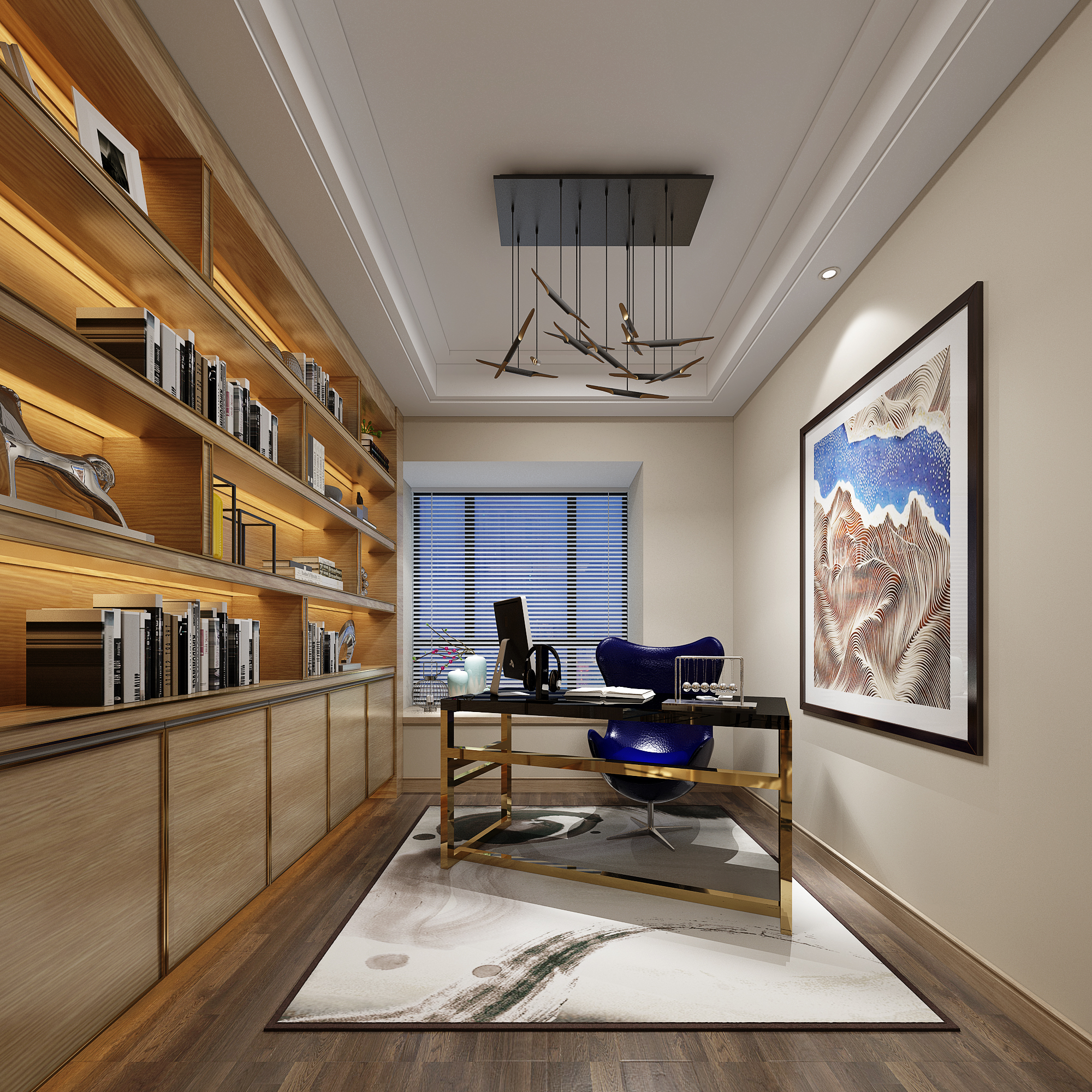 南寧東方皇城190㎡書房現(xiàn)代輕奢裝修風(fēng)格案例效果圖