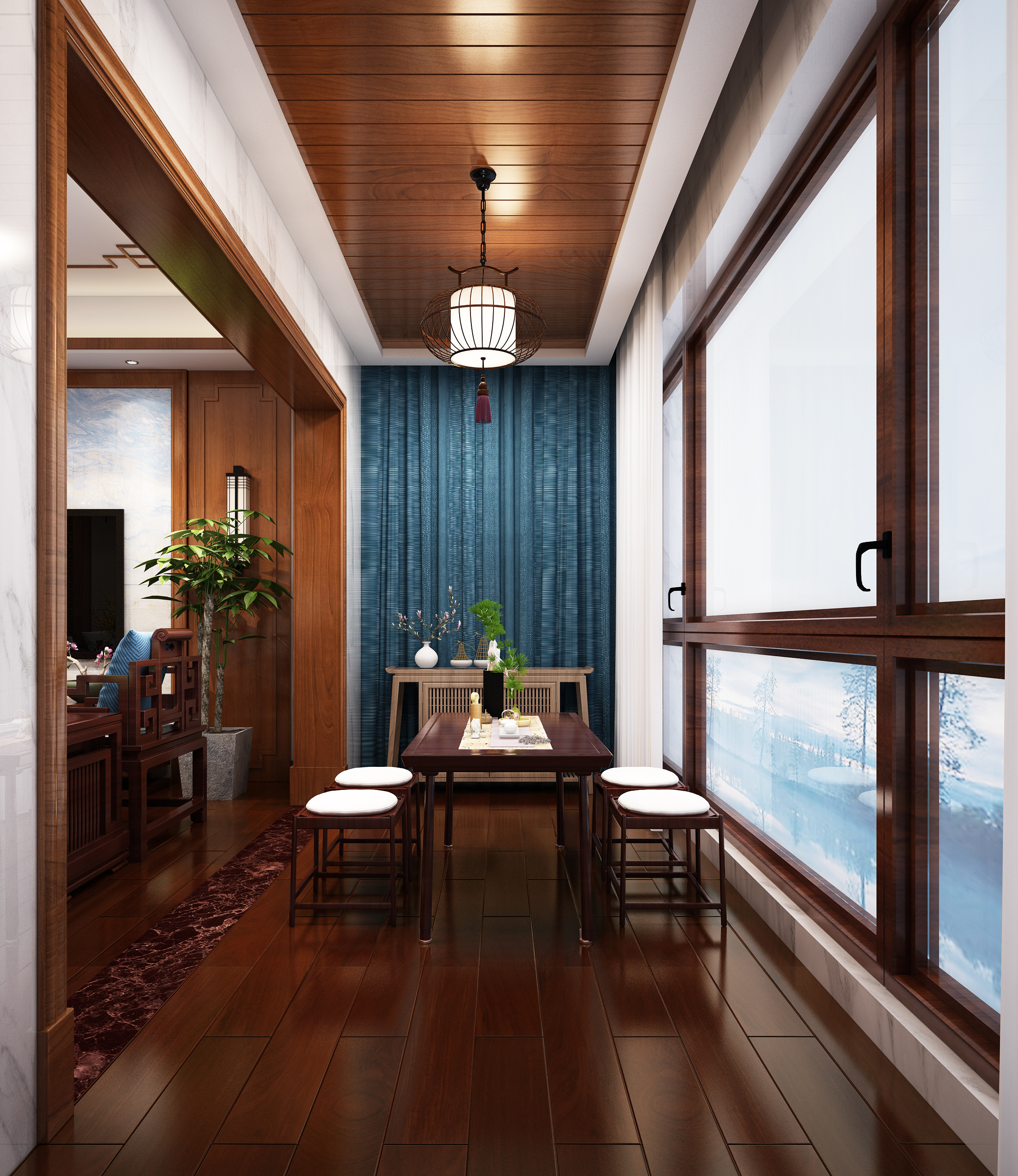 南寧湖畔書院165㎡客廳中式裝修風格案例效果圖