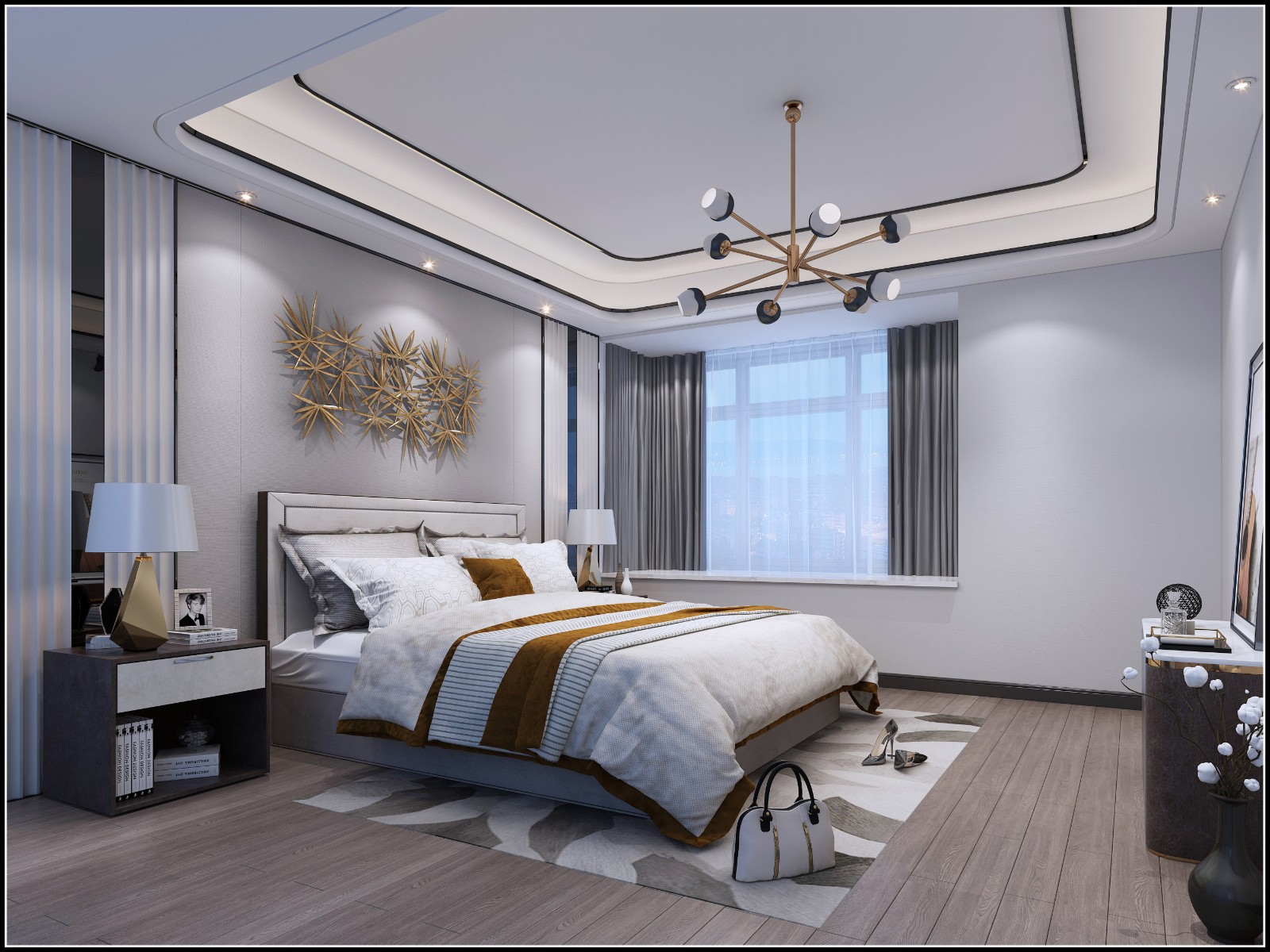 南寧嘉和城溫莎堡225㎡主臥現(xiàn)代簡約裝修風格案例效果圖