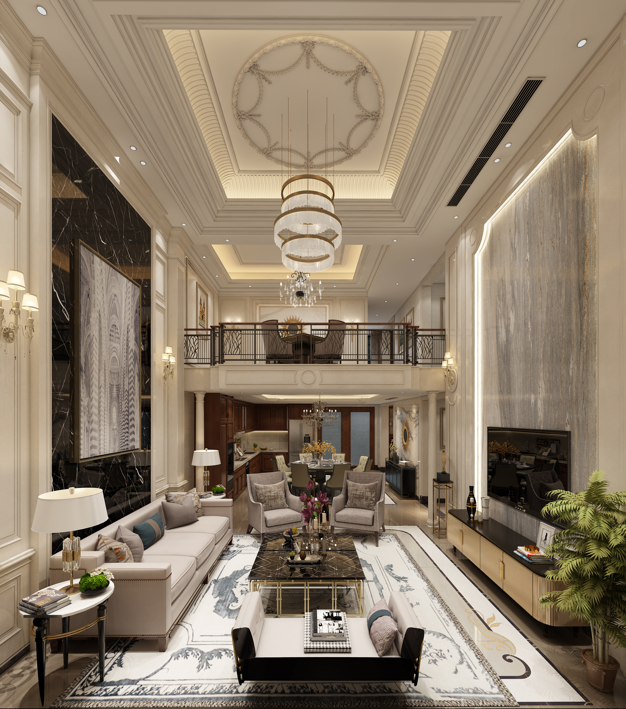 南寧恒大華府400㎡客廳歐式裝修案例效果圖