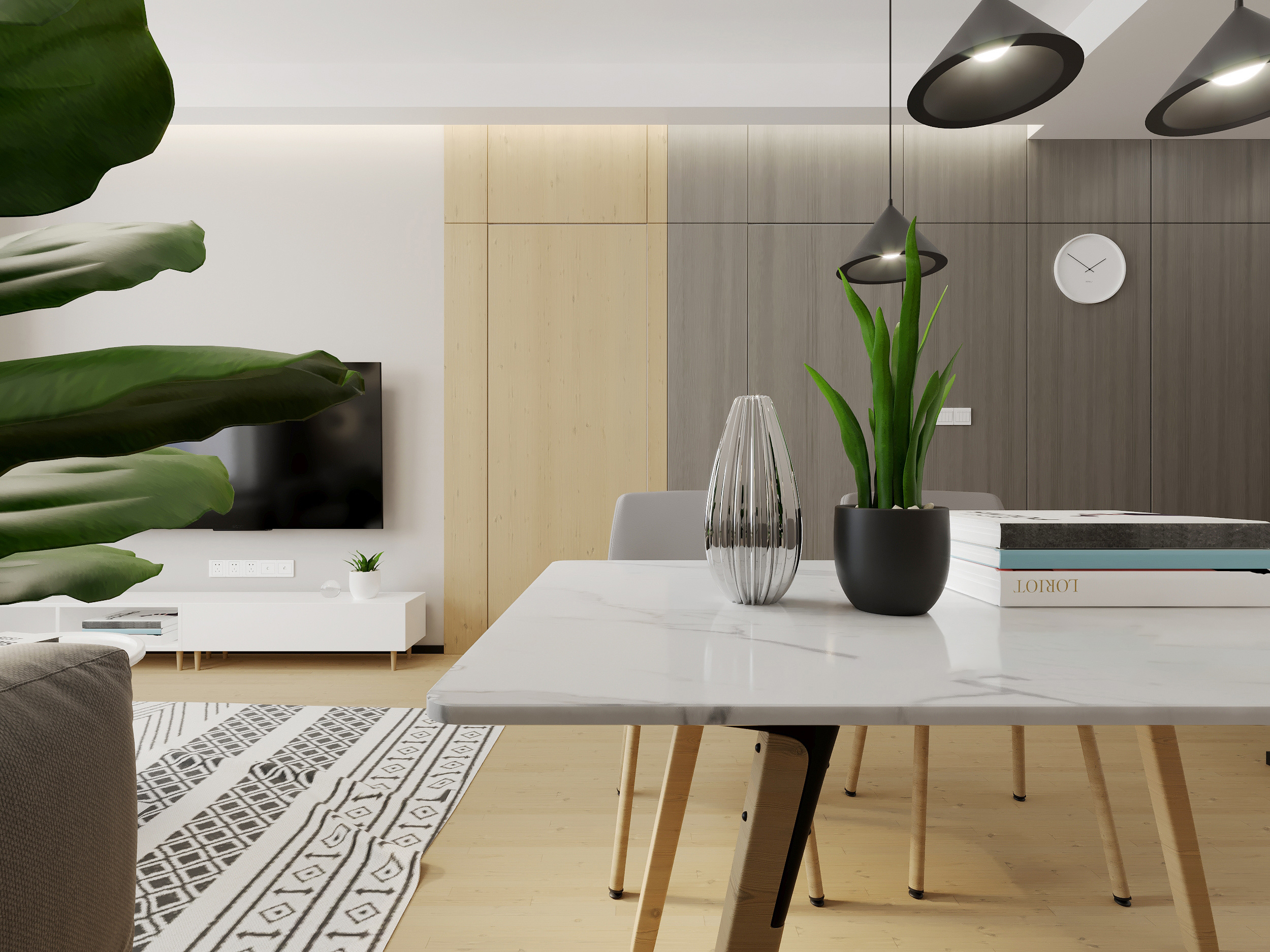 南寧光明城市夢溪苑160㎡客餐廳現(xiàn)代簡約裝修風(fēng)格案例效果圖