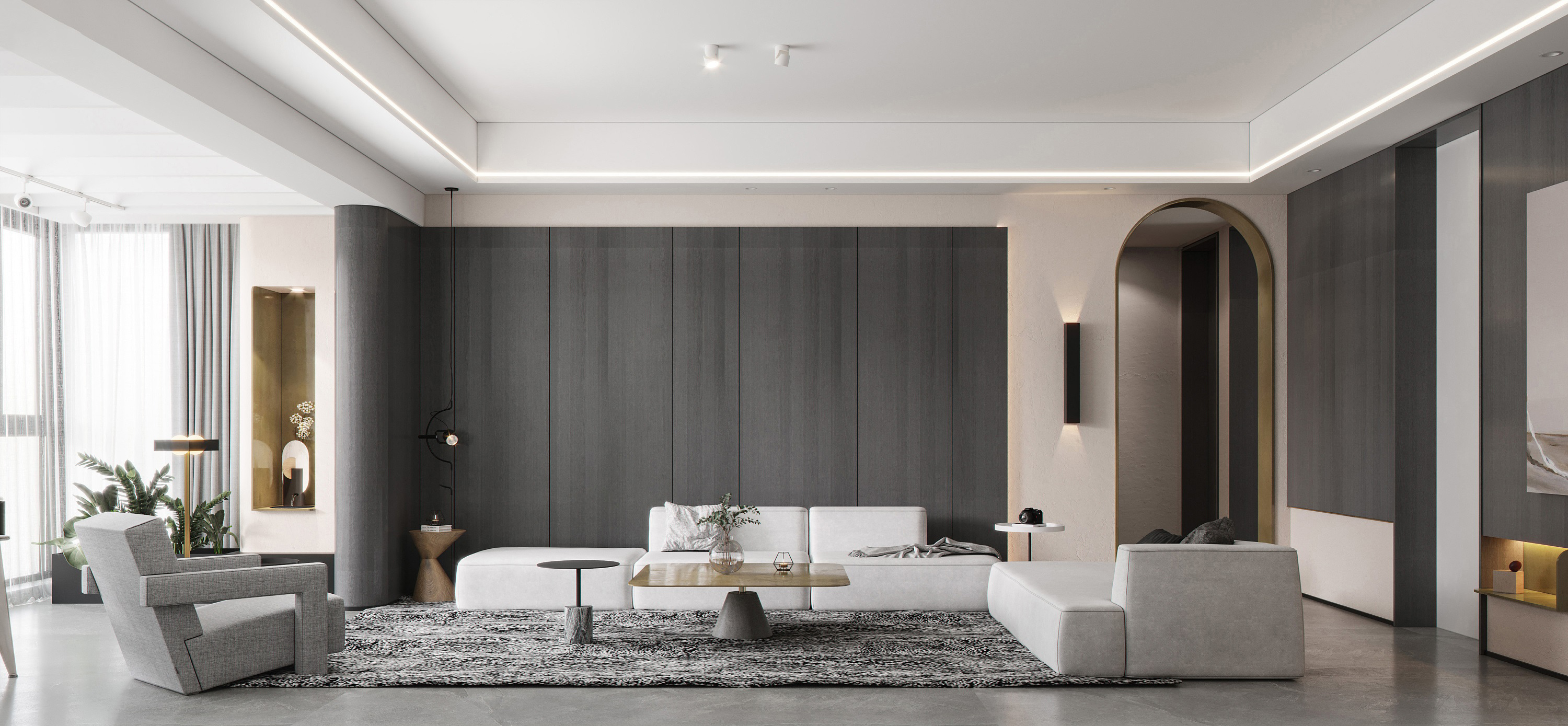 南寧嘉和城高迪公館260㎡客廳現(xiàn)代裝修風格案例效果圖