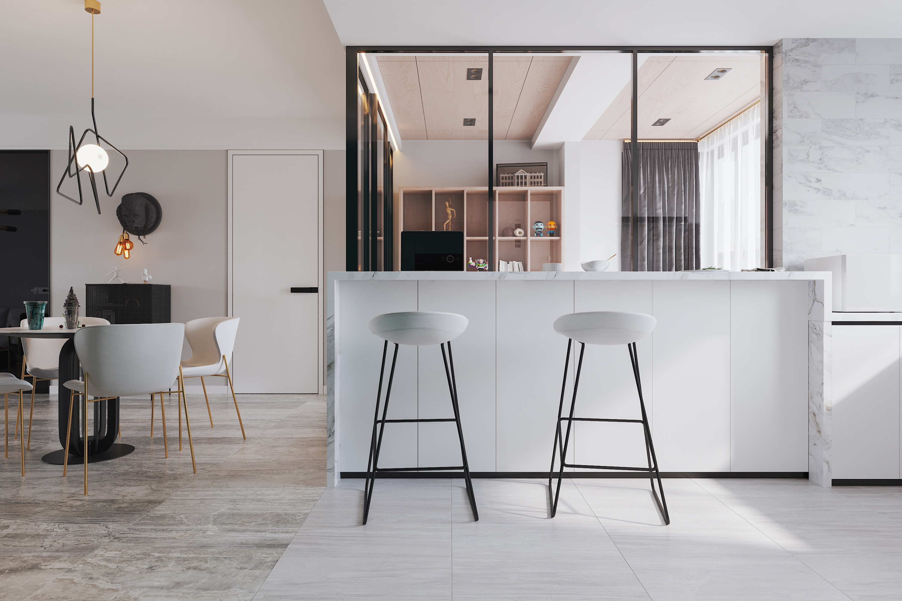 南寧翡翠時(shí)光143㎡吧臺(tái)現(xiàn)代極簡裝修風(fēng)格效果圖