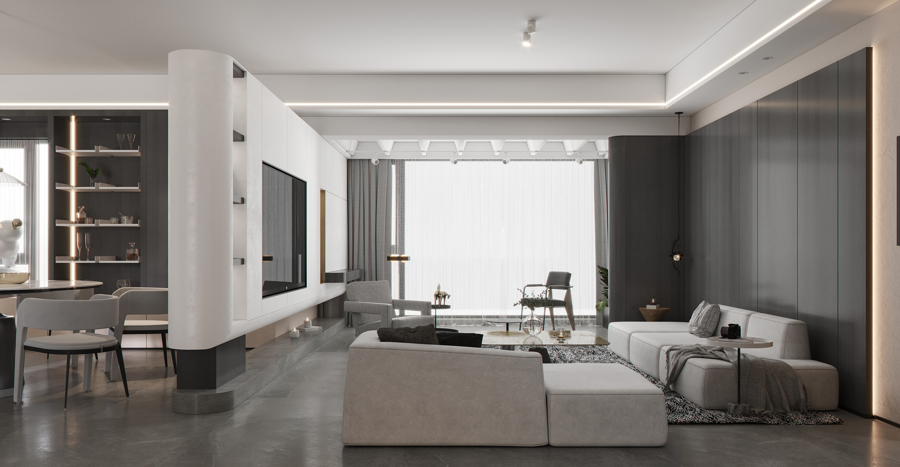 南寧嘉和城高迪公館260㎡客廳現(xiàn)代裝修風格案例效果圖