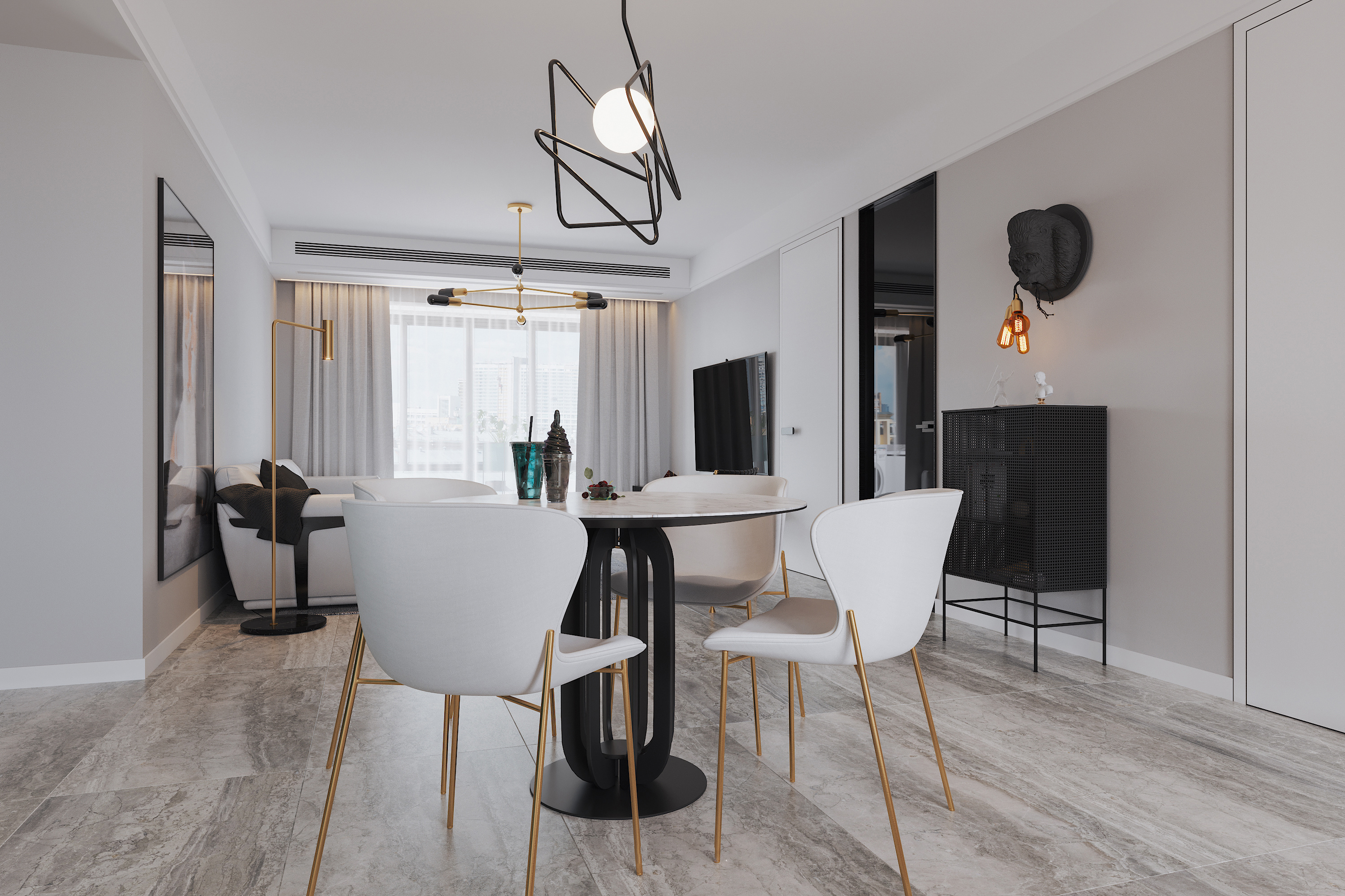 南寧翡翠時(shí)光143㎡餐廳現(xiàn)代極簡裝修風(fēng)格效果圖