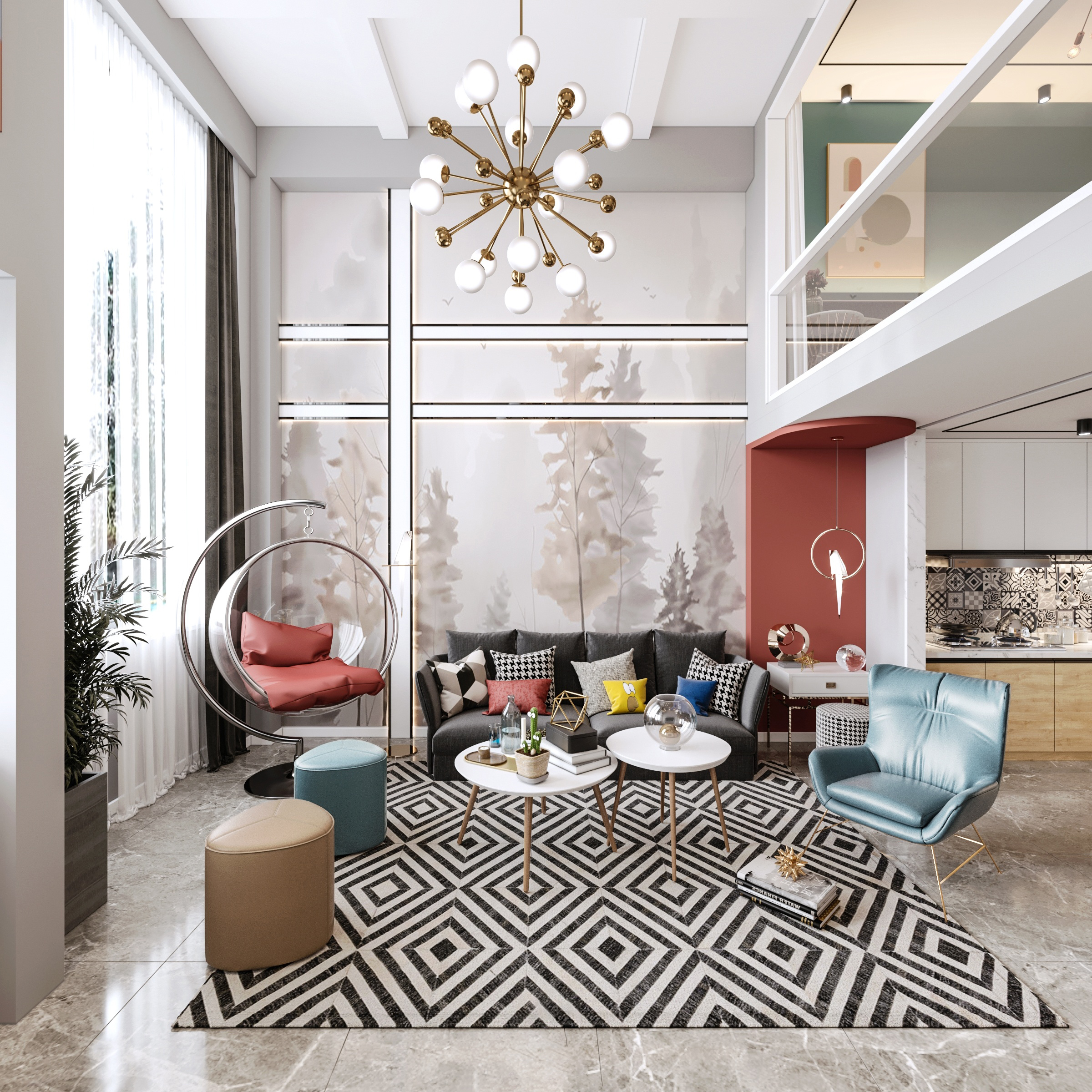 南寧云景山語城170㎡客廳北歐裝修風(fēng)格案例效果圖