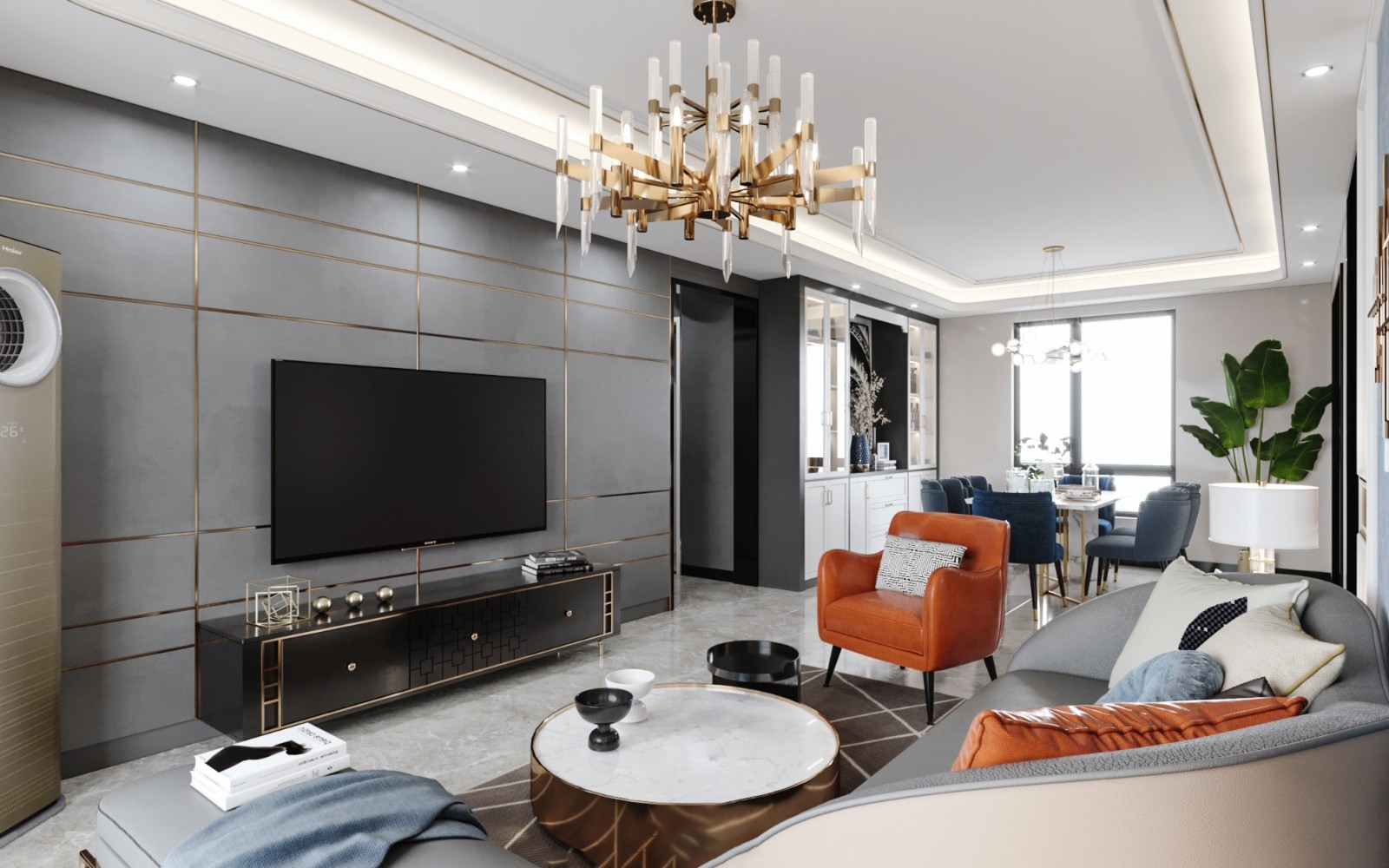 南寧翡翠時(shí)光150㎡客廳現(xiàn)代輕奢裝修風(fēng)格案例效果圖