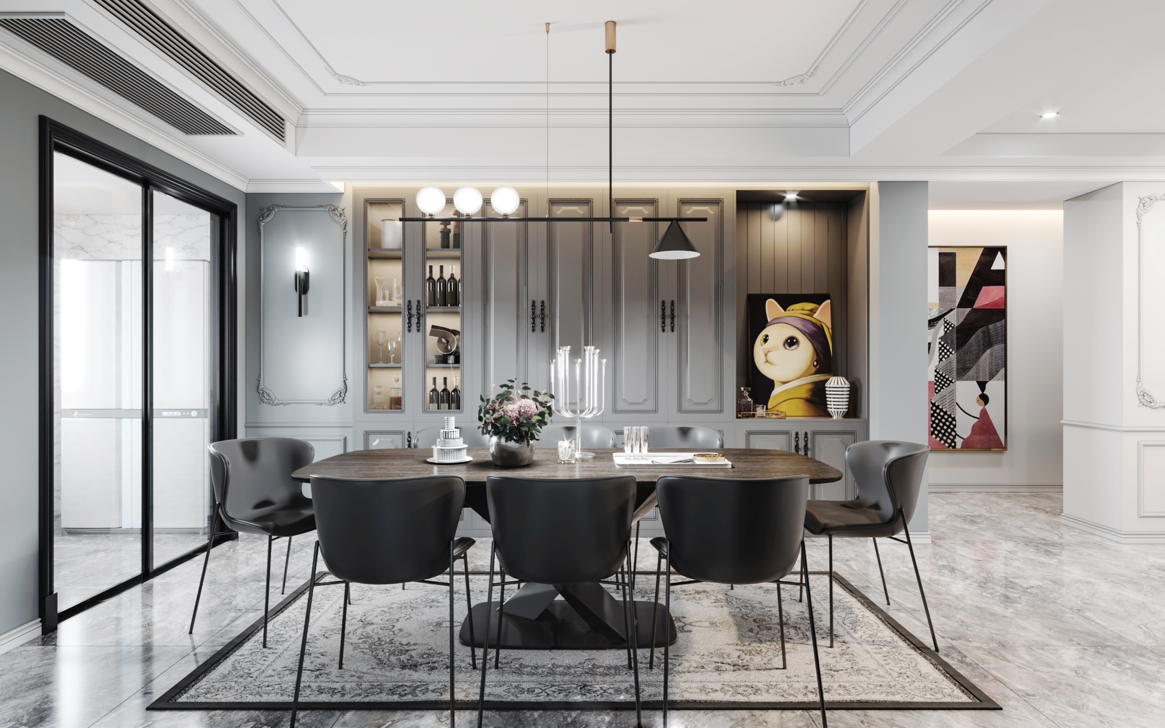 南寧嘉和城溫莎堡160㎡餐廳美式輕奢裝修風格案例效果圖