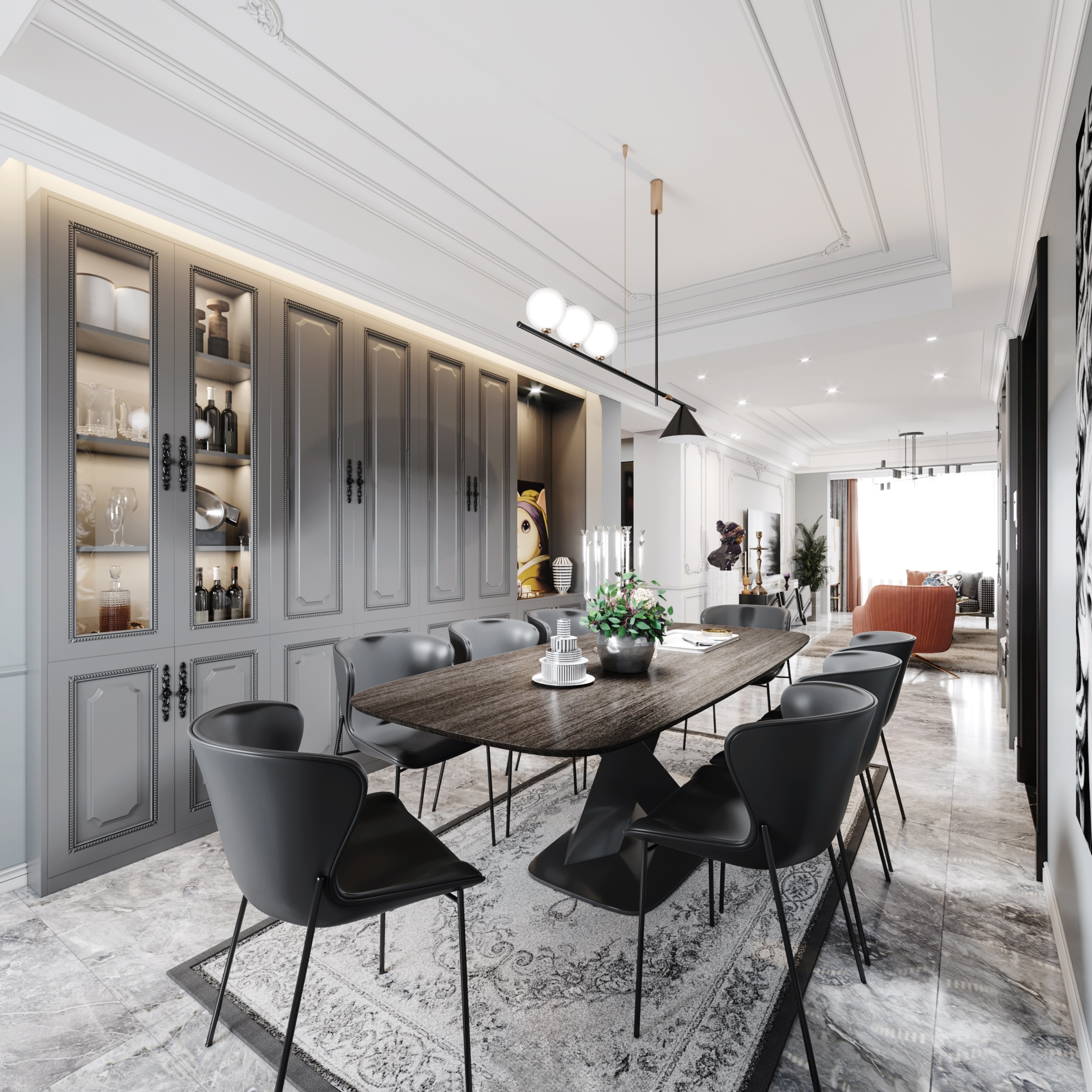 南寧嘉和城溫莎堡160㎡餐廳美式輕奢裝修風格案例效果圖