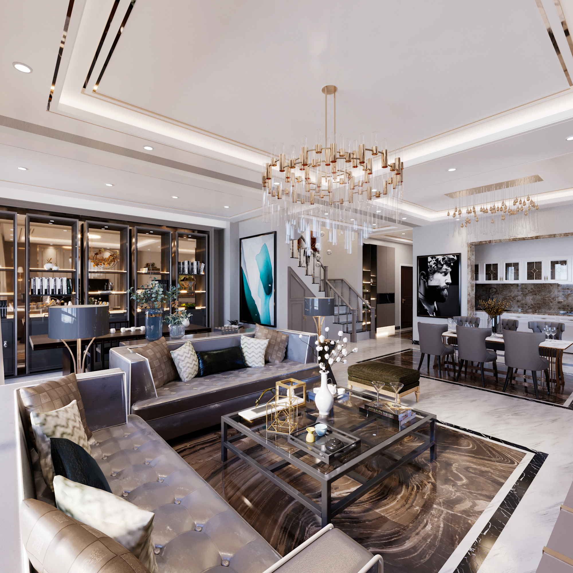 南寧翡翠時光179㎡客廳現(xiàn)代奢華裝修風格案例效果圖