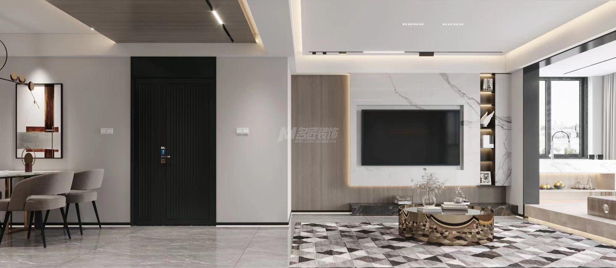 置信原墅140㎡客餐廳現(xiàn)代簡(jiǎn)約裝修風(fēng)格效果圖