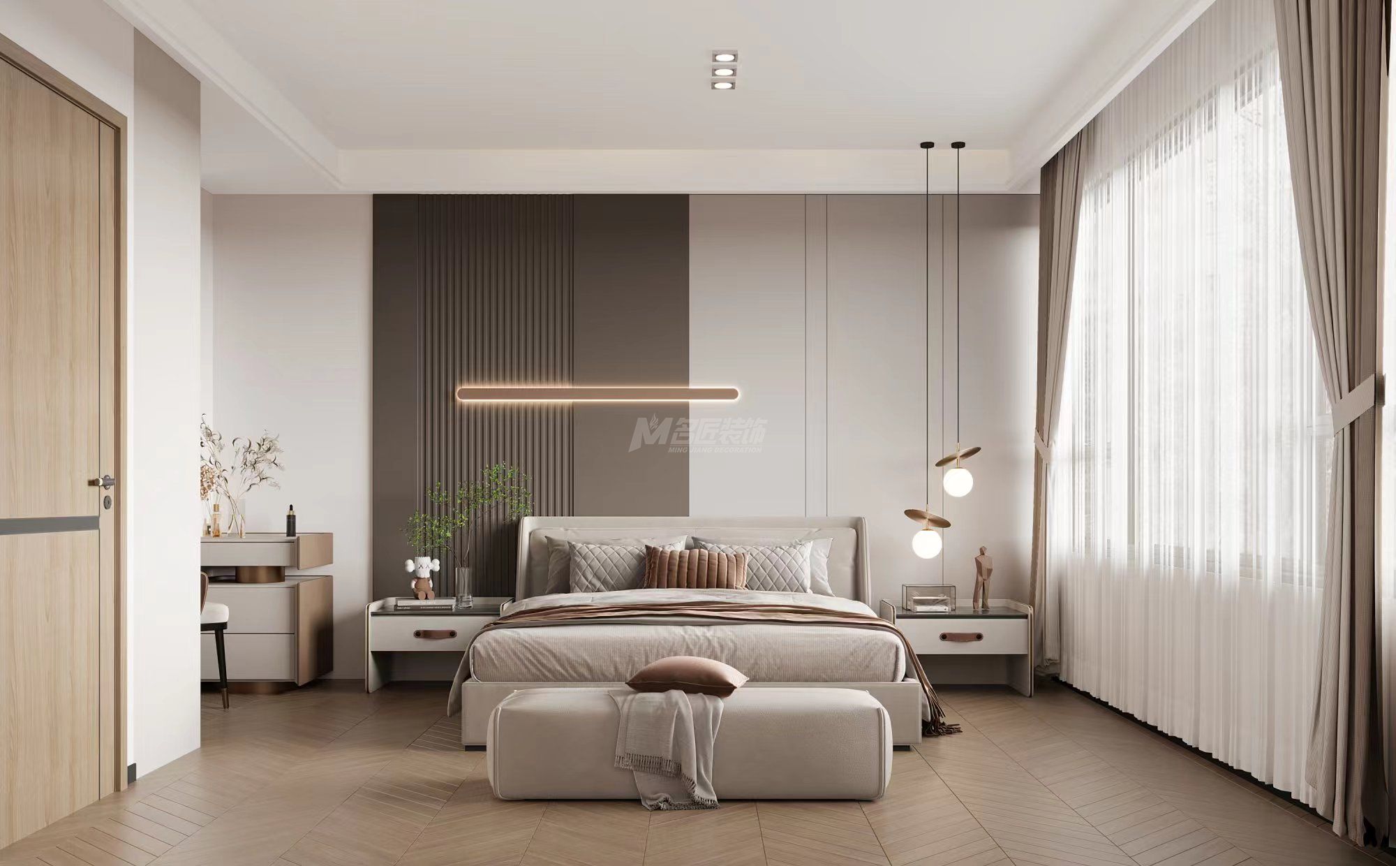 南寧龍光玖瓏湖153㎡主臥現(xiàn)代簡約裝修風(fēng)格案例效果圖