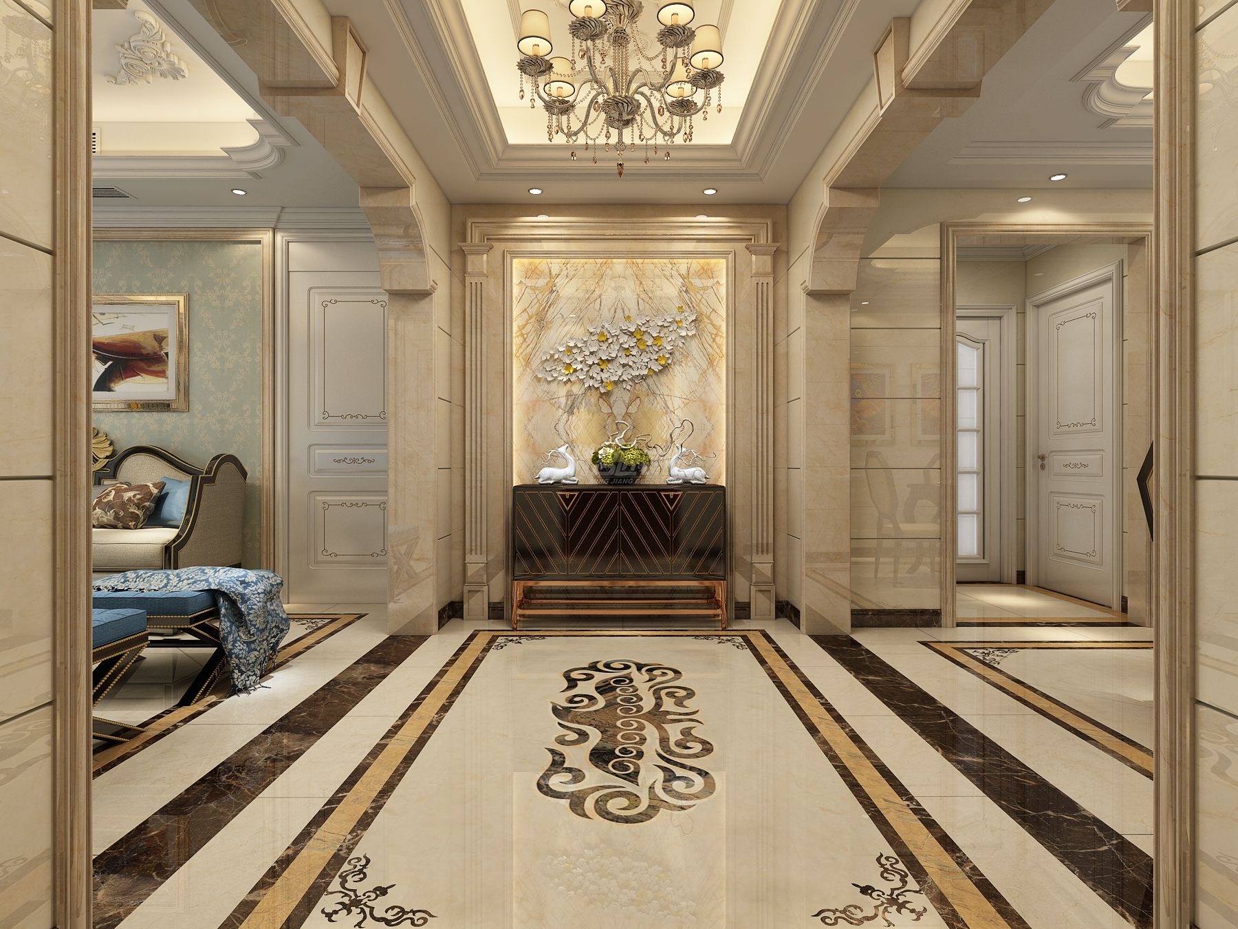 嘉悅城143㎡門(mén)廳美式裝修風(fēng)格案例效果圖