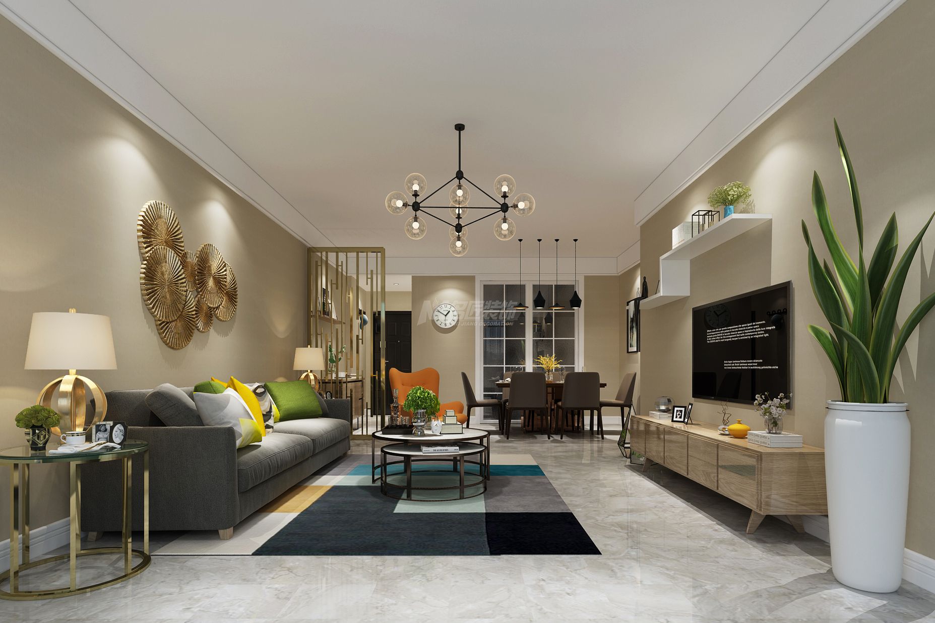 南寧矛橋醫(yī)院生活區(qū)140㎡客餐廳北歐裝修風(fēng)格效果圖