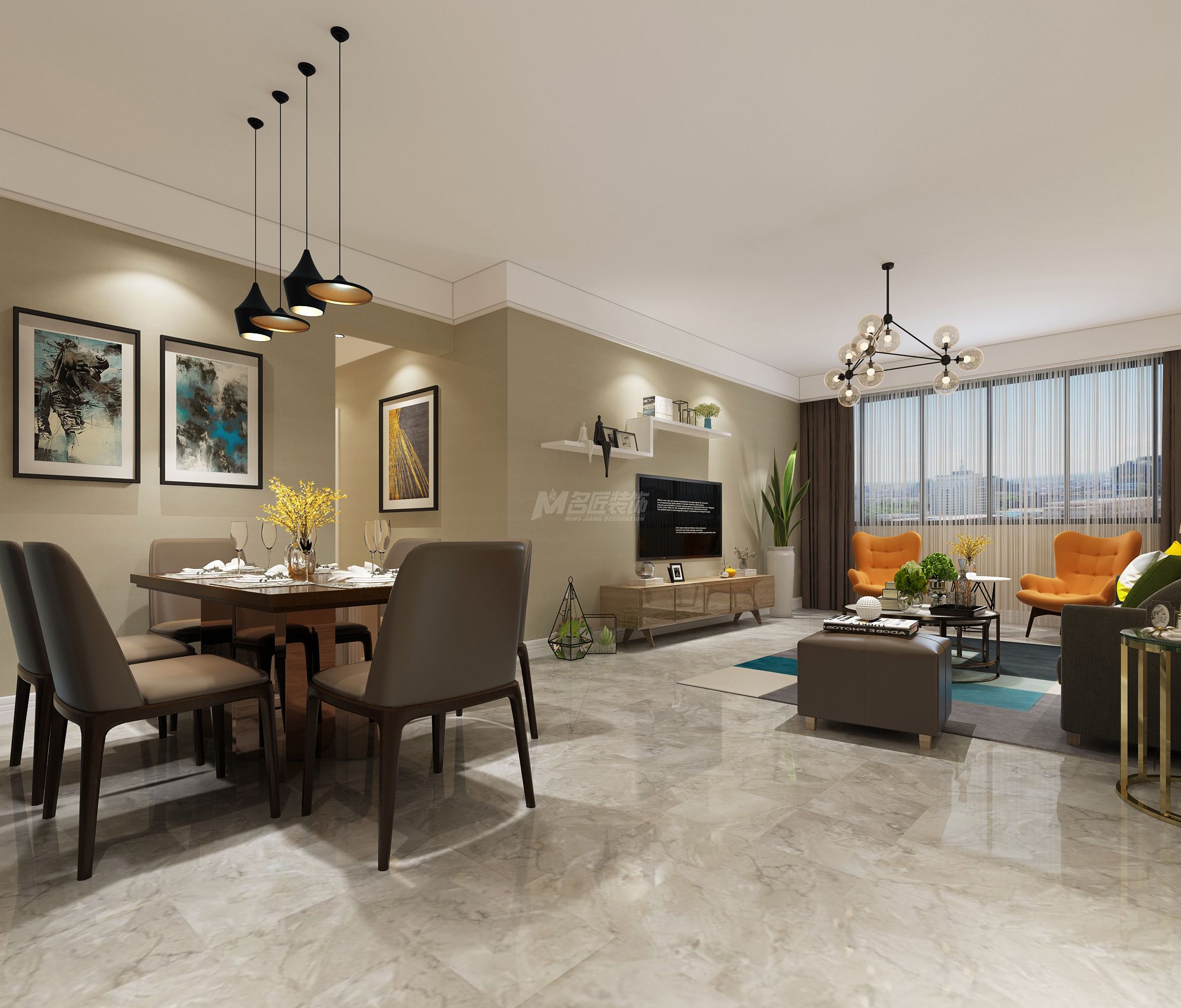 南寧矛橋醫(yī)院生活區(qū)140㎡客餐廳北歐裝修風(fēng)格效果圖