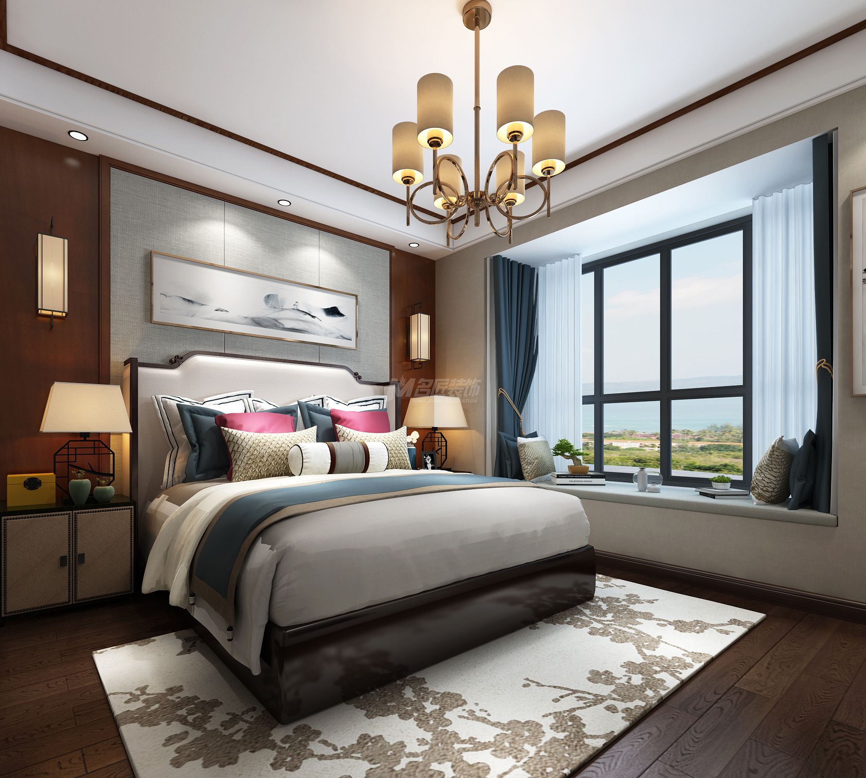 南寧鳳嶺一號169㎡主臥中式裝修風格效果圖