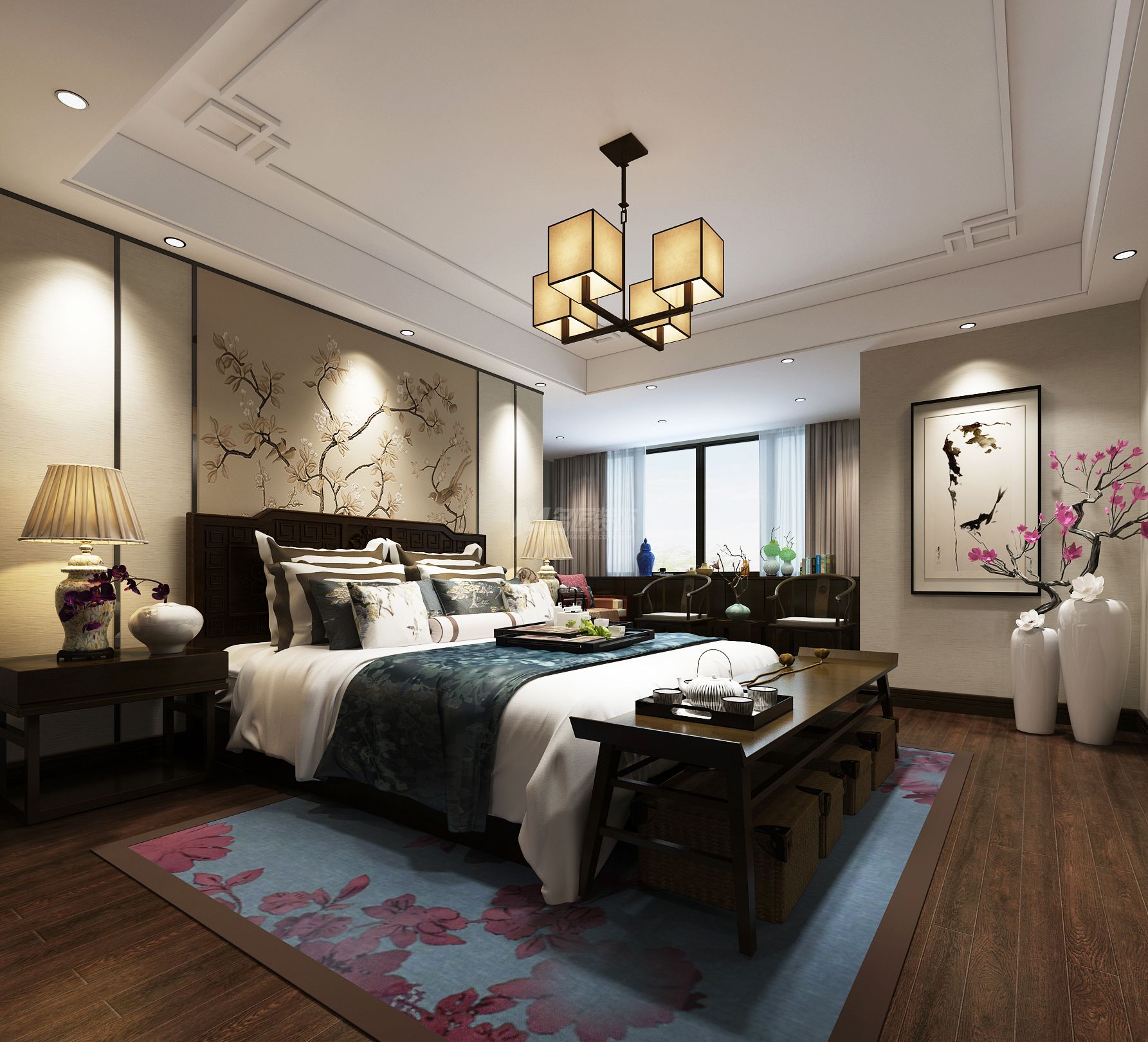 南寧天池山260㎡主臥中式裝修風格效果圖