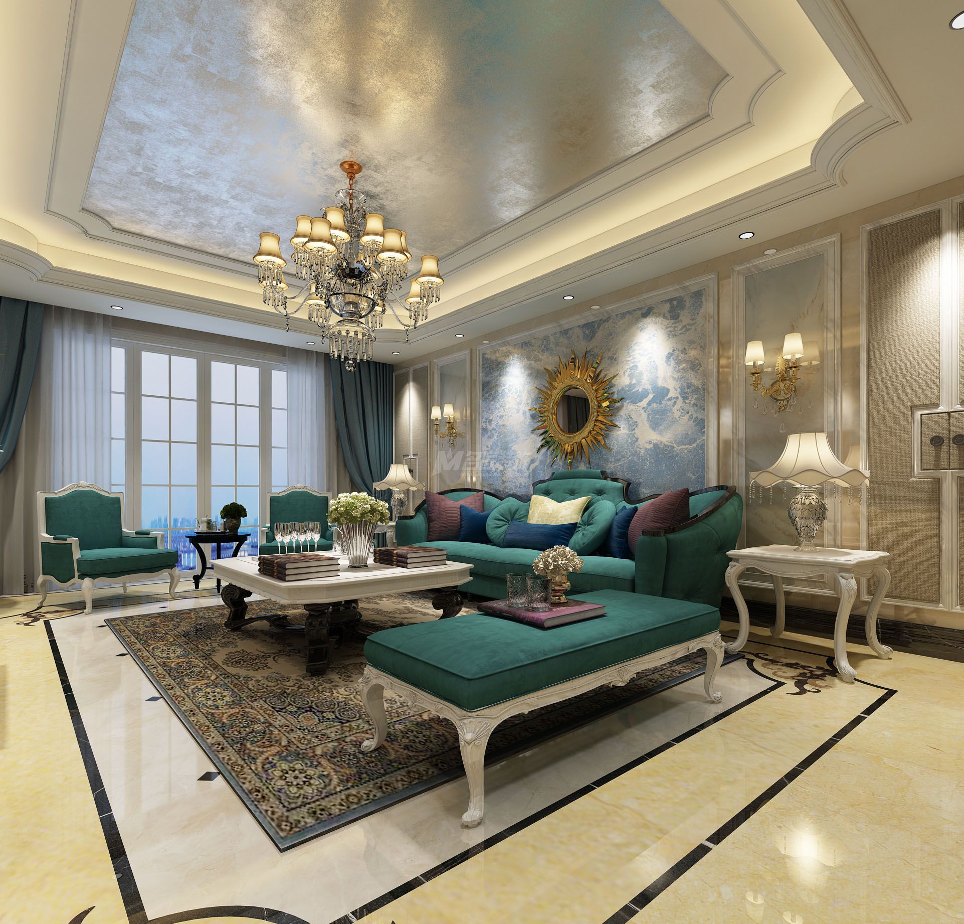 南寧嘉和城360㎡客廳歐式裝修風(fēng)格案例效果圖