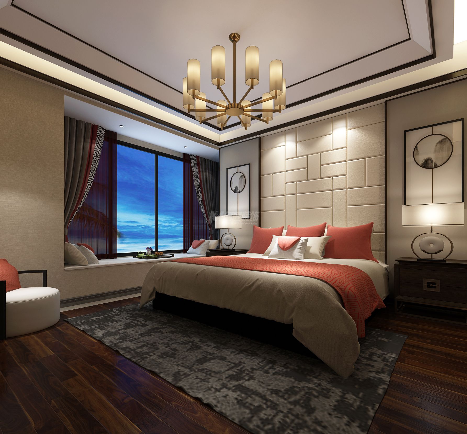 南寧國(guó)賓壹號(hào)230㎡主臥中式裝修風(fēng)格效果圖