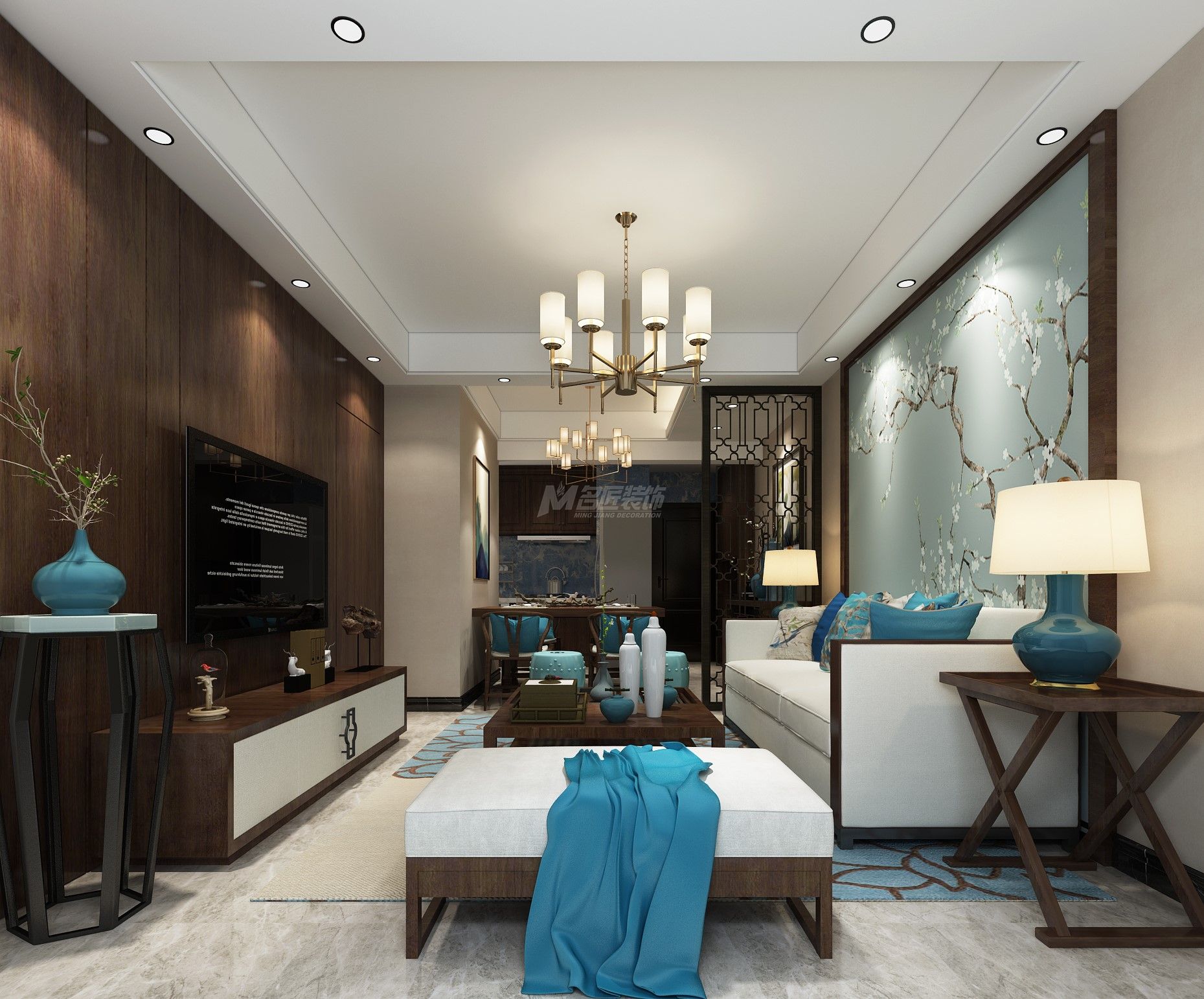 南寧紅日山湖159㎡客廳中式裝修風(fēng)格效果圖