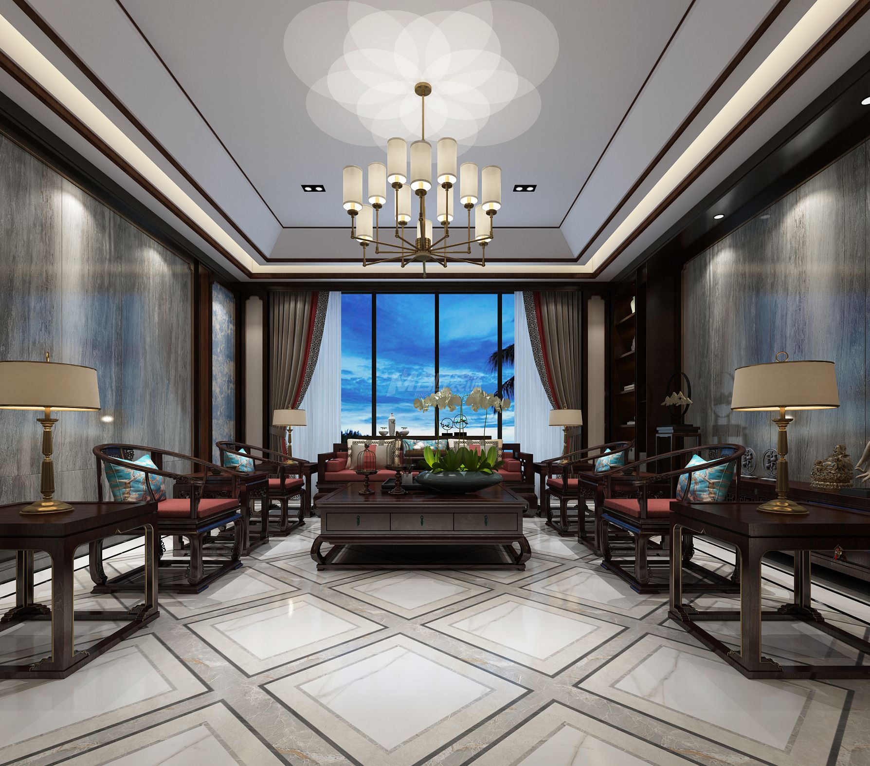 南寧國(guó)賓壹號(hào)230㎡客廳中式裝修風(fēng)格效果圖