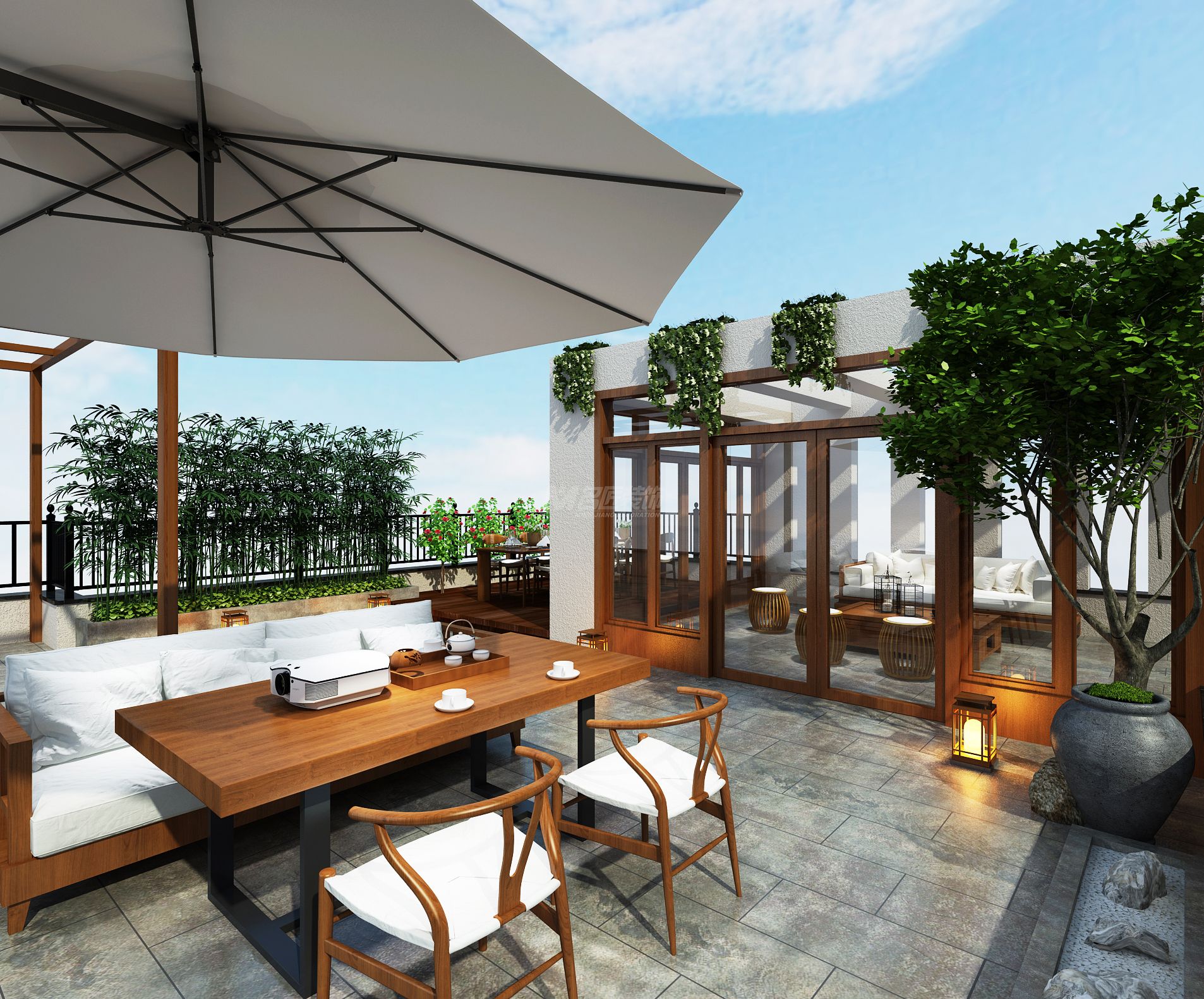 南寧天池山260㎡露臺中式裝修風格效果圖