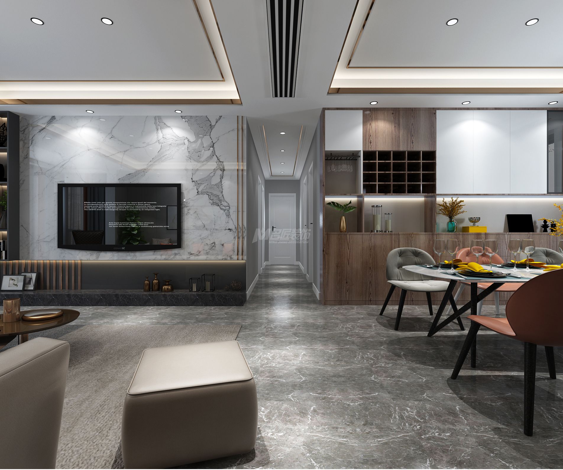 南寧碧桂園天禧灣150㎡客餐廳新中式裝修風(fēng)格效果圖