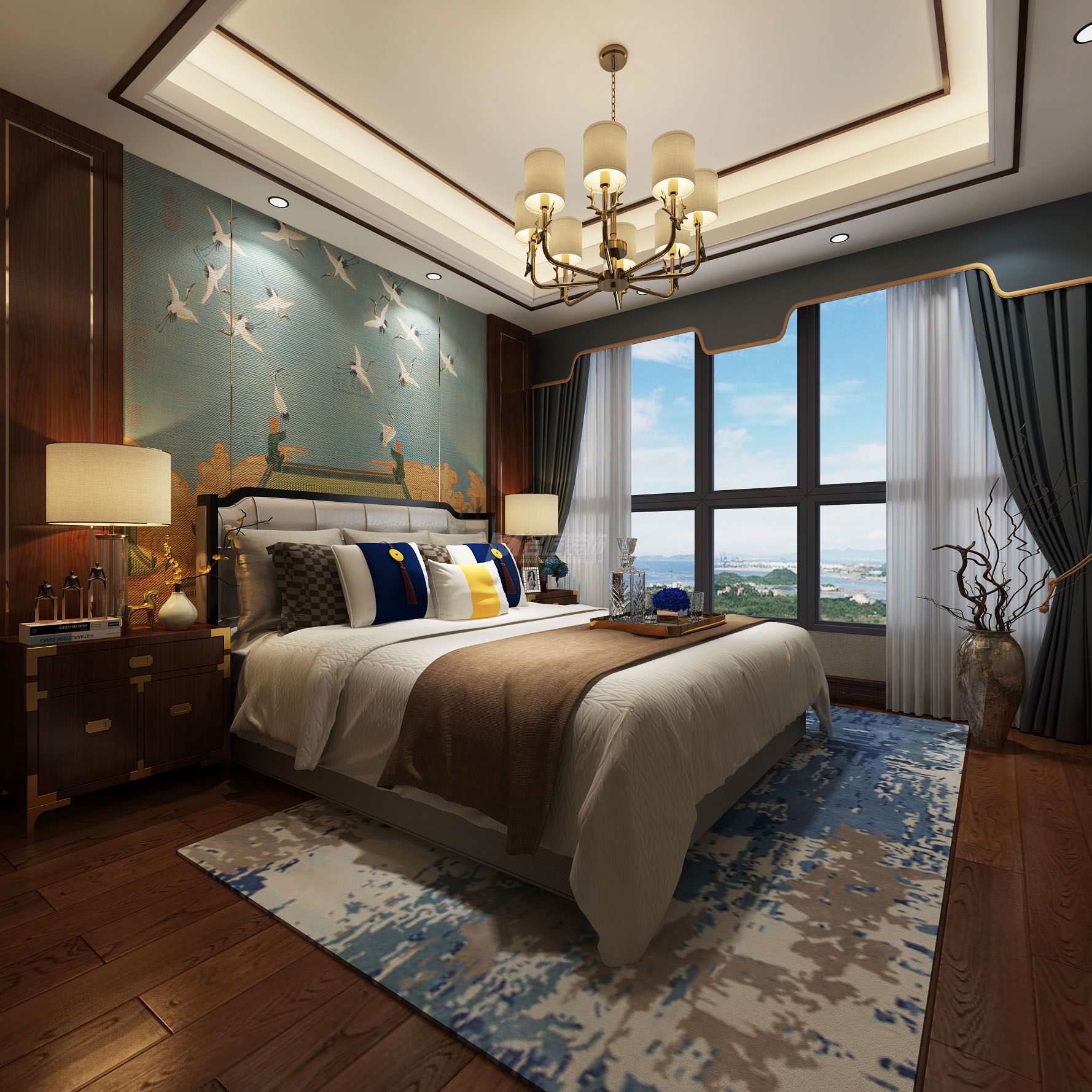 青秀山一號140㎡主臥中式裝修風(fēng)格效果圖