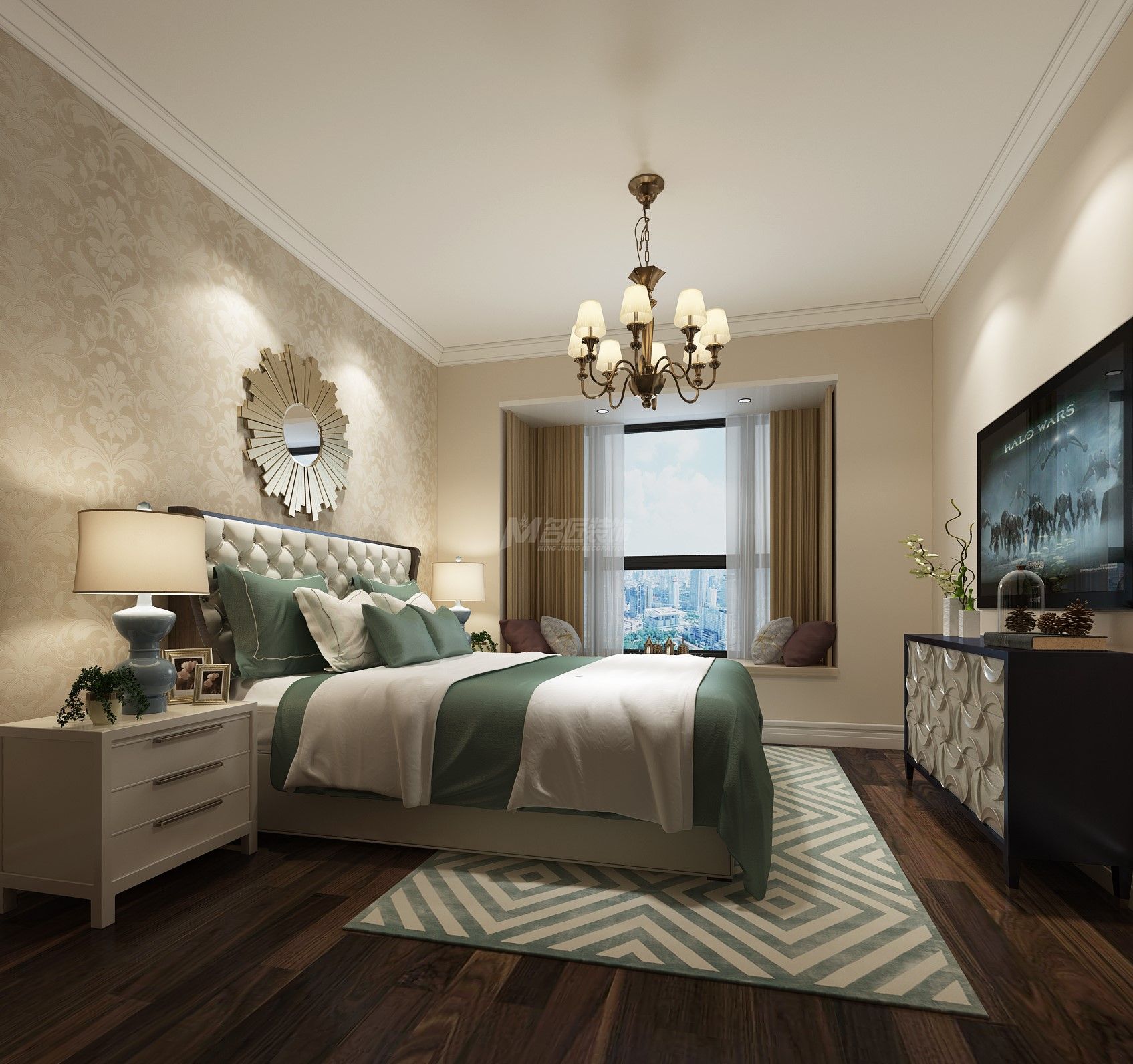 南寧廣投龍象府150㎡主臥歐式裝修風(fēng)格案例效果圖