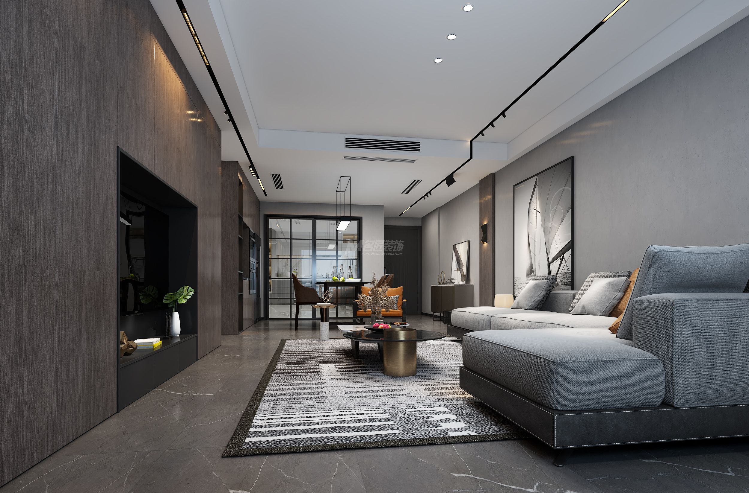 江山麗園160㎡客餐廳現代灰色極簡裝修風格效果圖