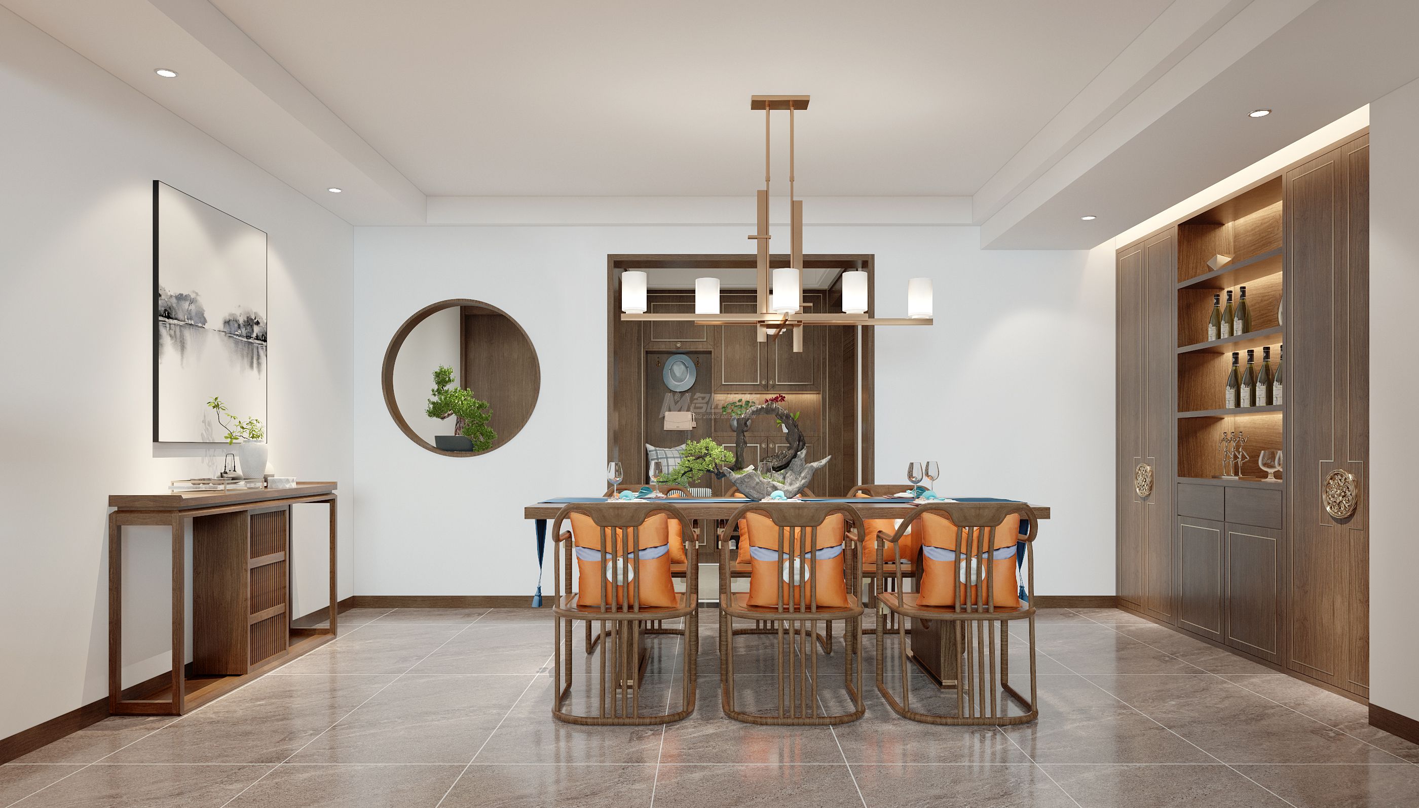 南寧淡村路單位房160㎡餐廳新中式裝修風(fēng)格效果圖