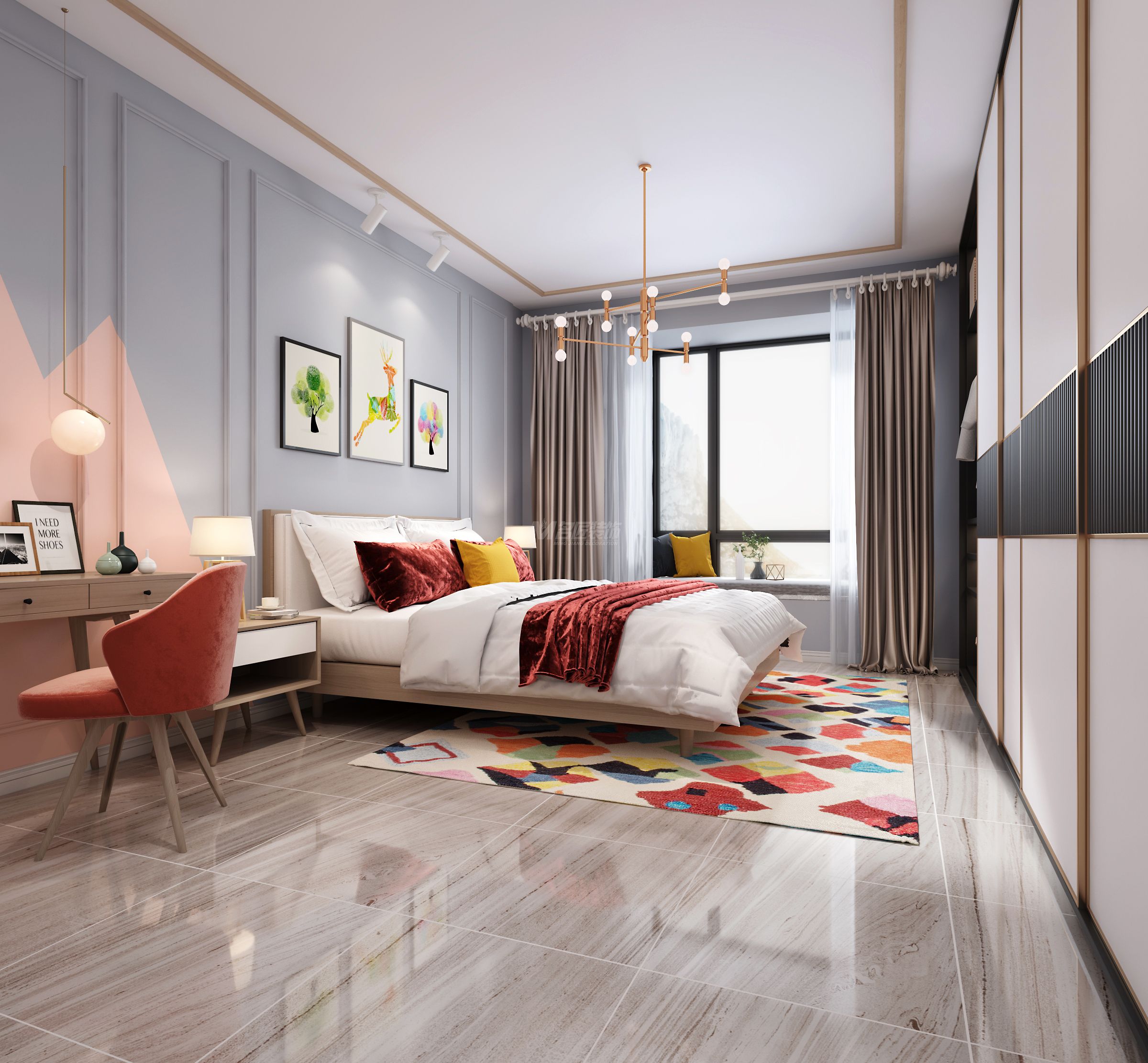 夢之島水晶城130㎡主臥北歐裝修風(fēng)格效果圖