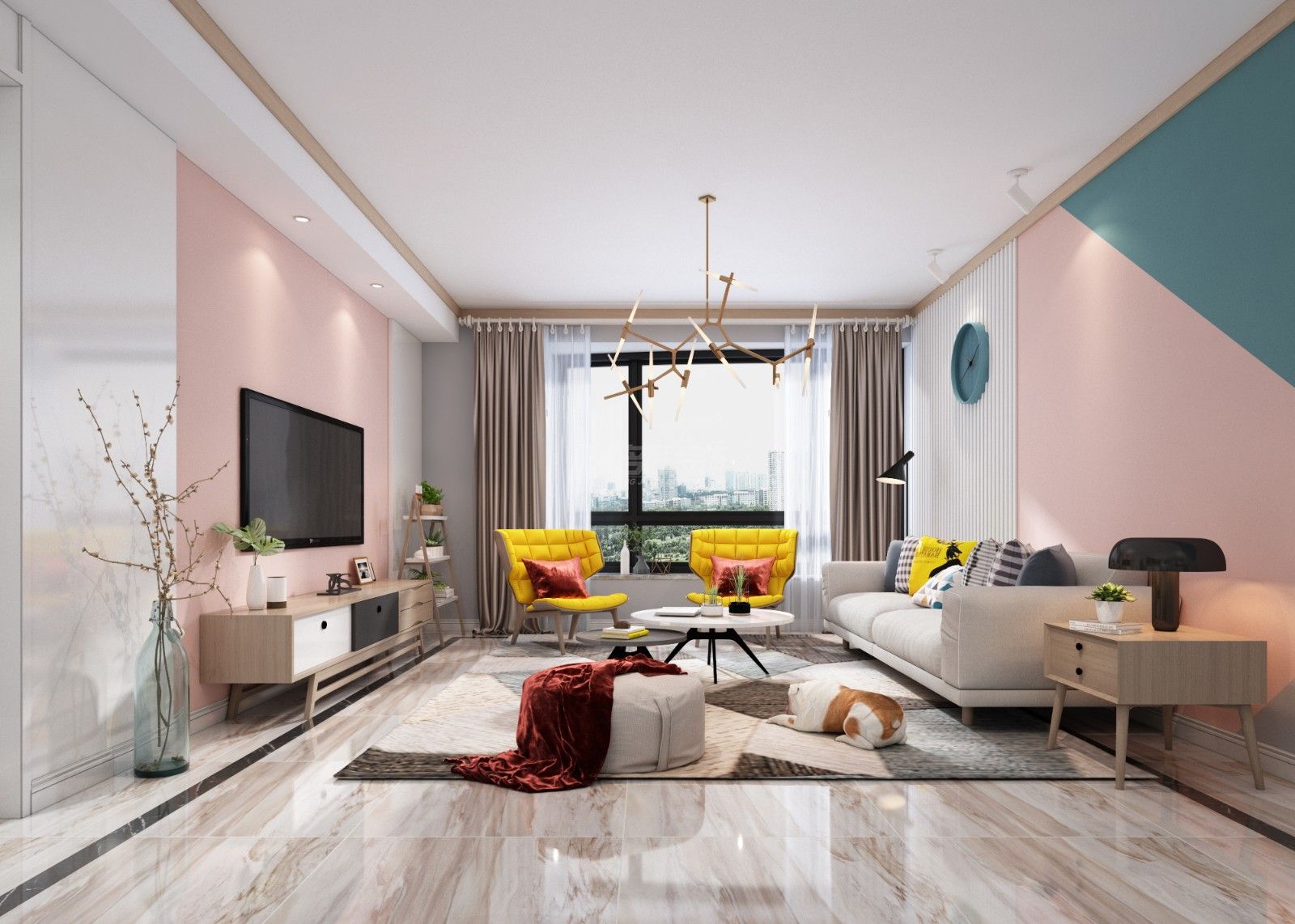 夢之島水晶城130㎡客廳北歐裝修風(fēng)格效果圖