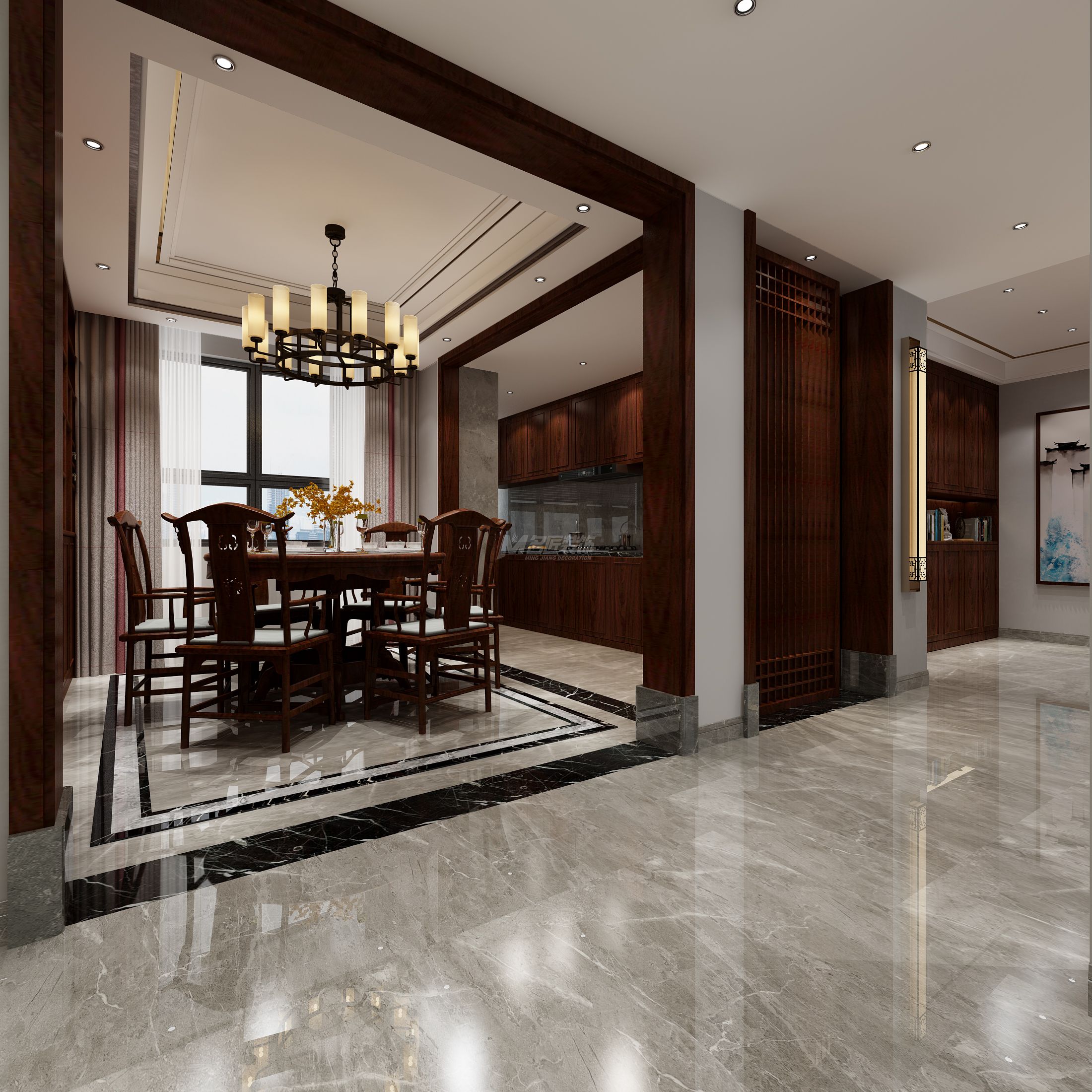 海茵國(guó)際亞美利加190㎡餐廳中式裝修風(fēng)格效果圖