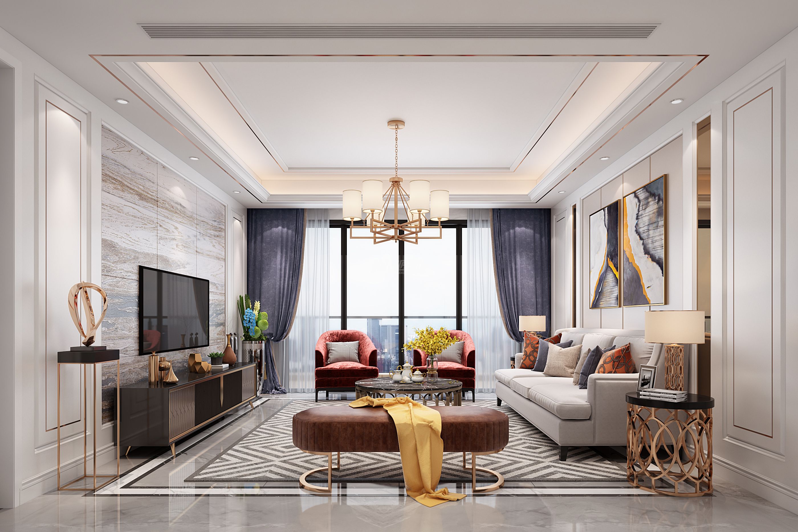 塞納維拉花園150㎡客廳歐式裝修風(fēng)格效果圖