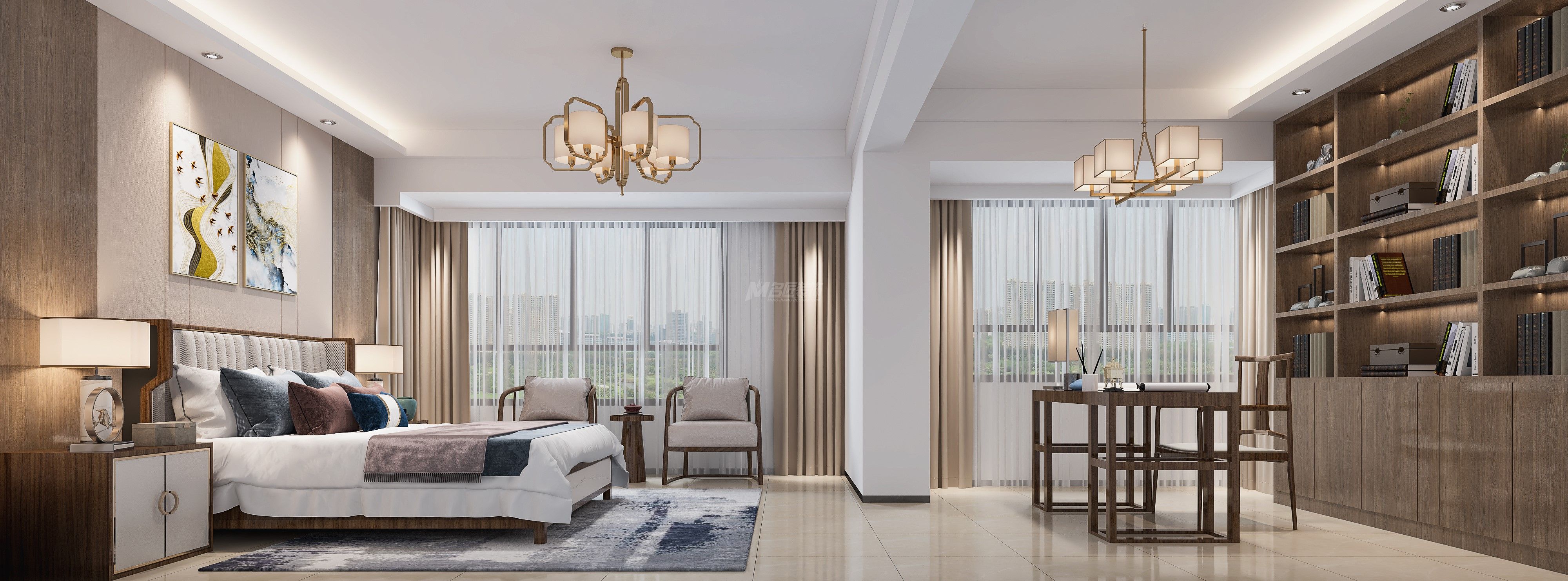 龍光玖瓏府180㎡主臥新中式裝修風(fēng)格效果圖