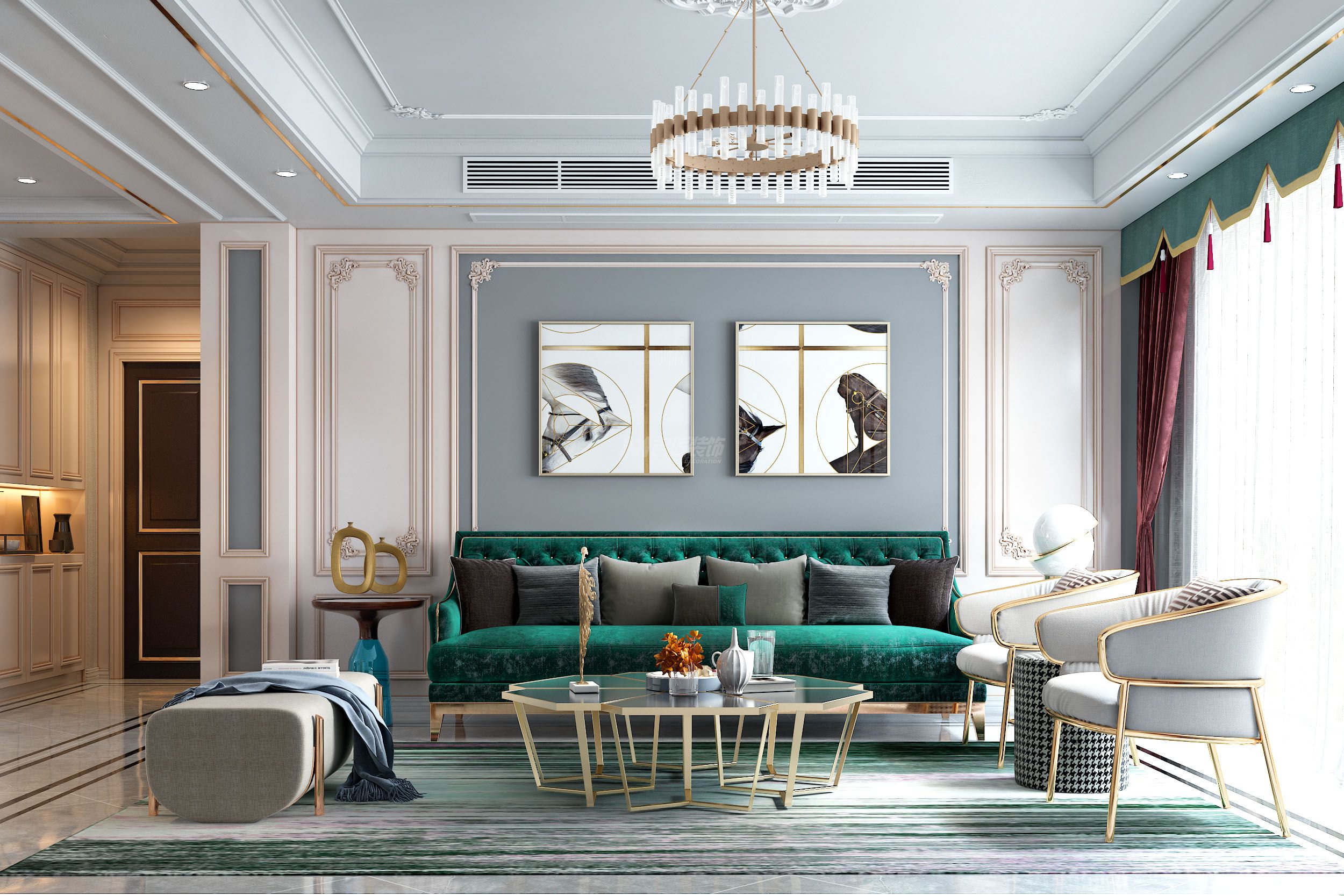 萬(wàn)達(dá)茂168㎡客廳簡(jiǎn)歐輕奢裝修風(fēng)格效果圖