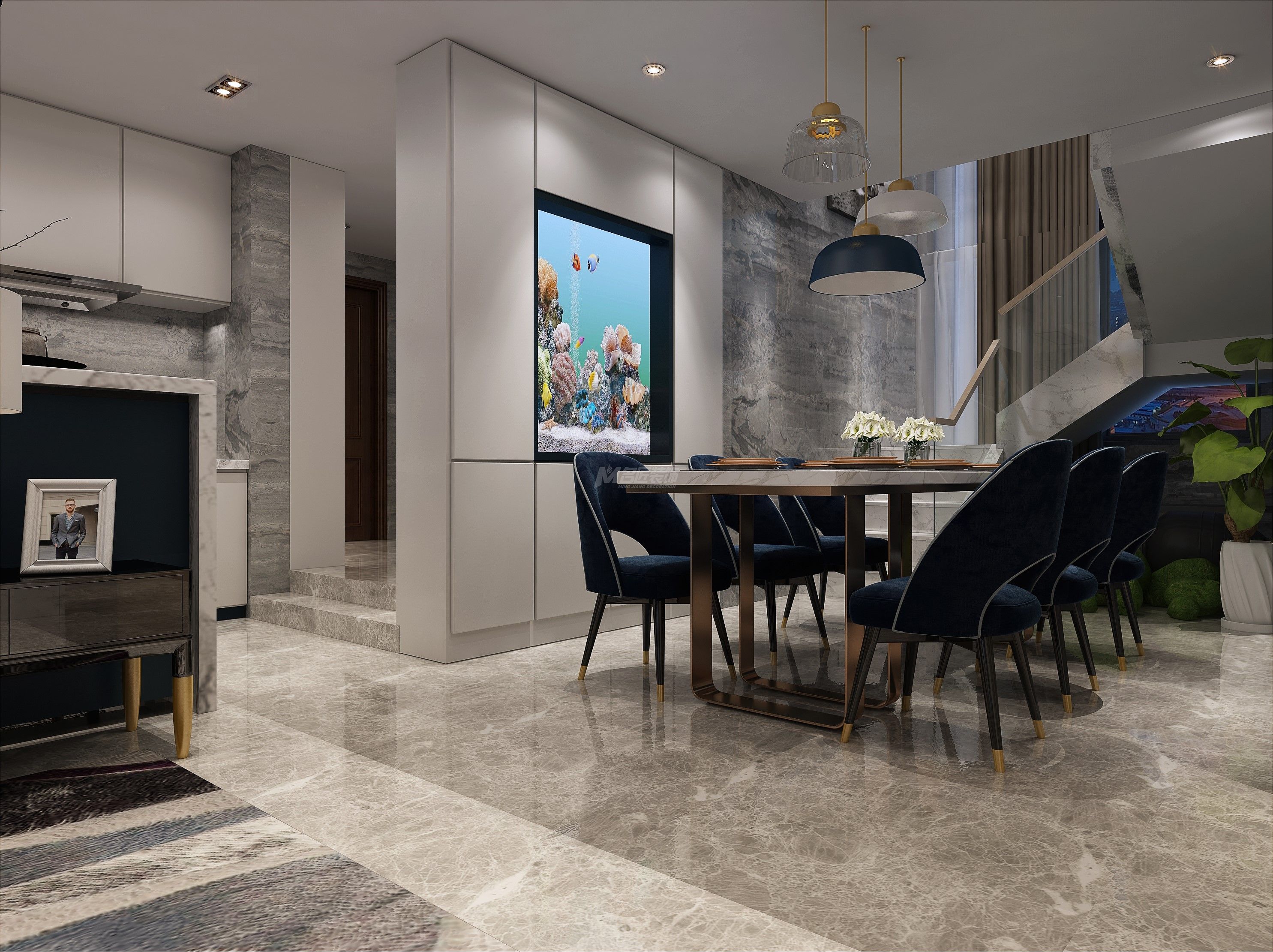 嘉和城溫莎南郡280㎡餐廳現(xiàn)代簡約裝修風(fēng)格效果圖