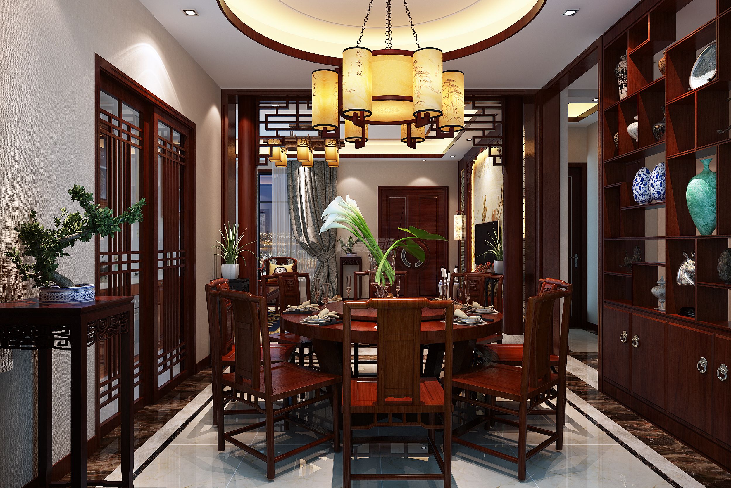 碧桂園680㎡餐廳中式裝修風(fēng)格效果圖