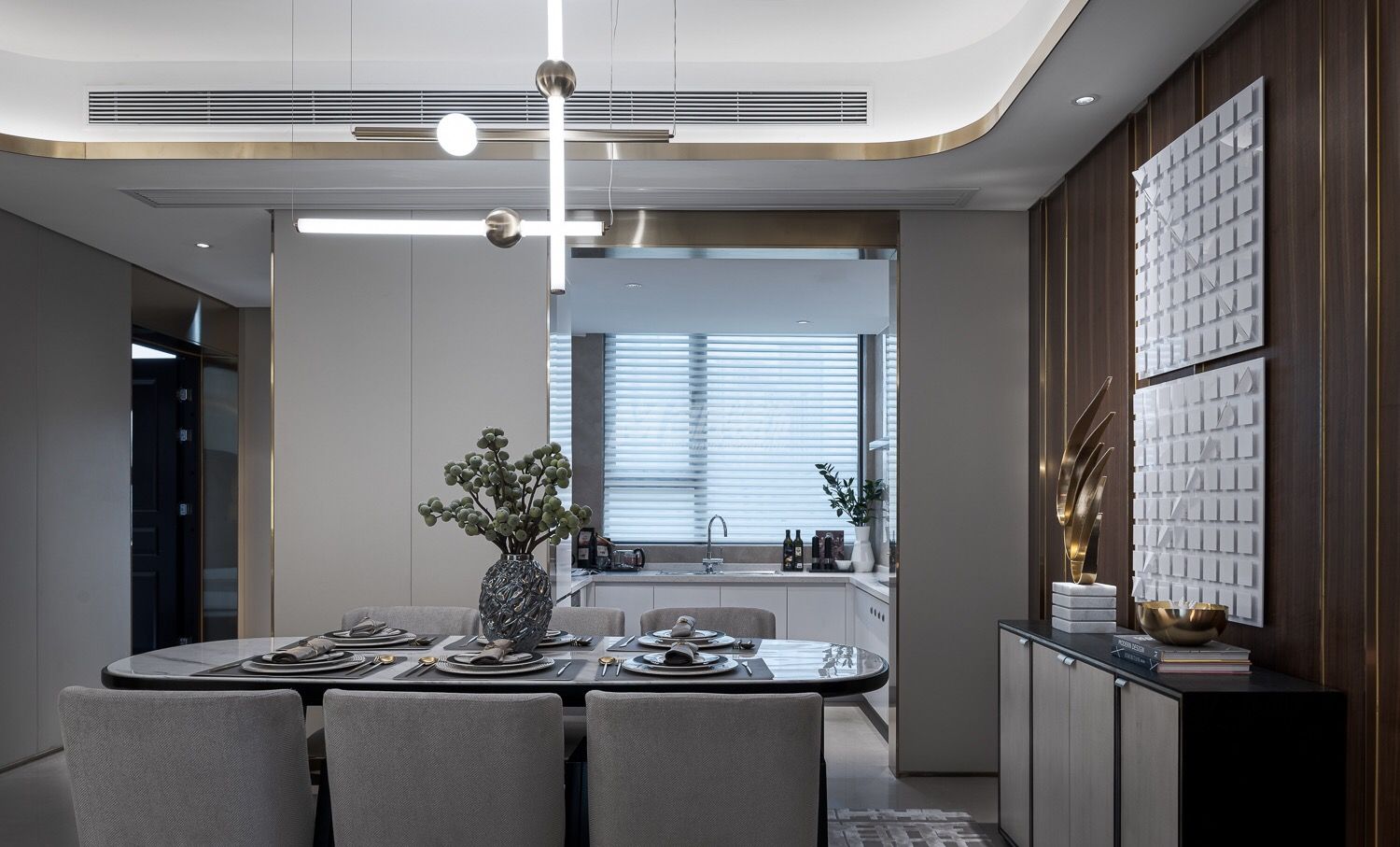 冠江墅216㎡餐廳現(xiàn)代簡(jiǎn)約裝修風(fēng)格效果圖