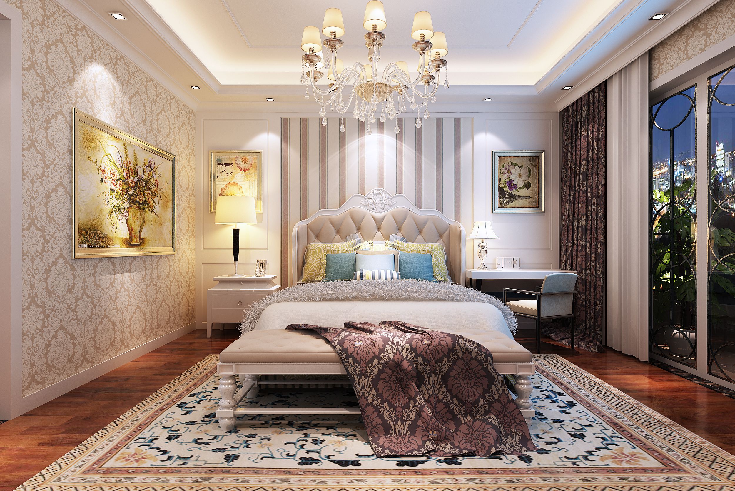 碧桂園680㎡主臥中式裝修風(fēng)格效果圖