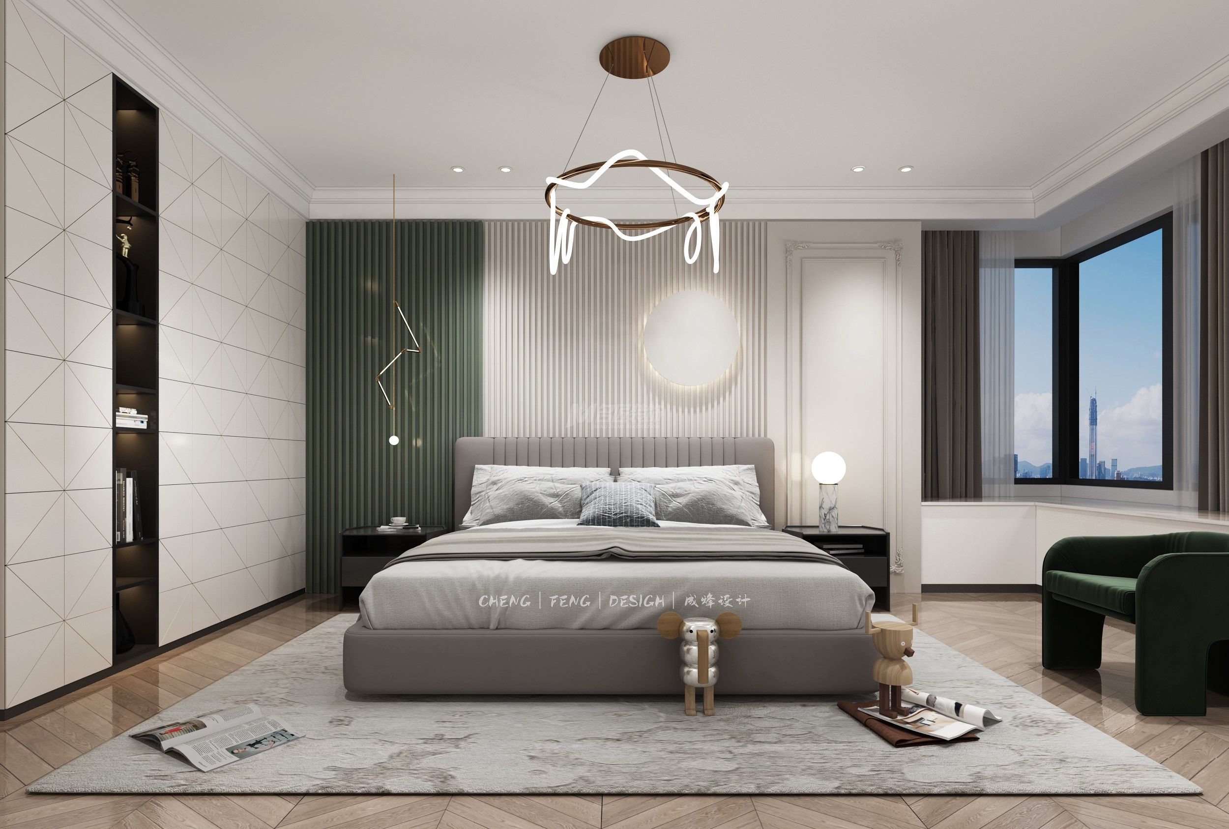 佛山海晟苑180㎡主臥現(xiàn)代輕奢裝修風(fēng)格效果圖