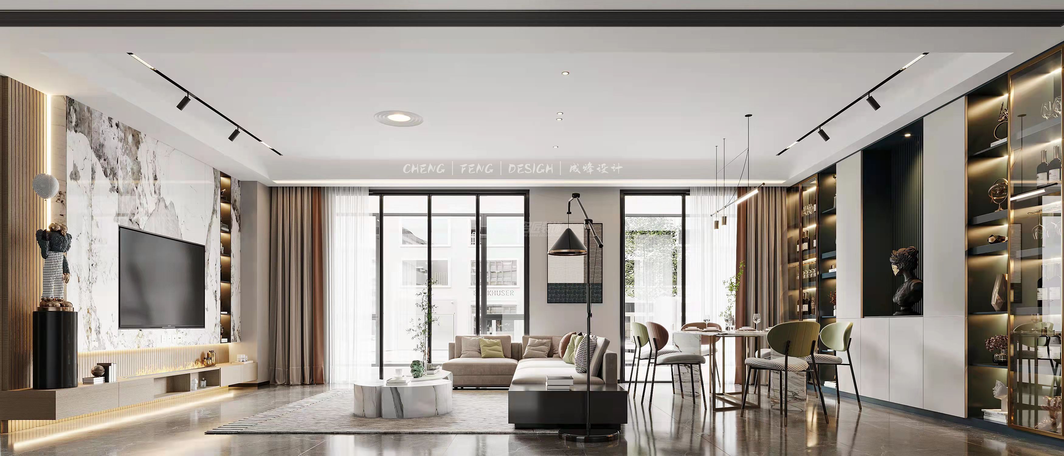 湛江家居美學(xué)館2000㎡客廳現(xiàn)代輕奢裝修案例效果圖