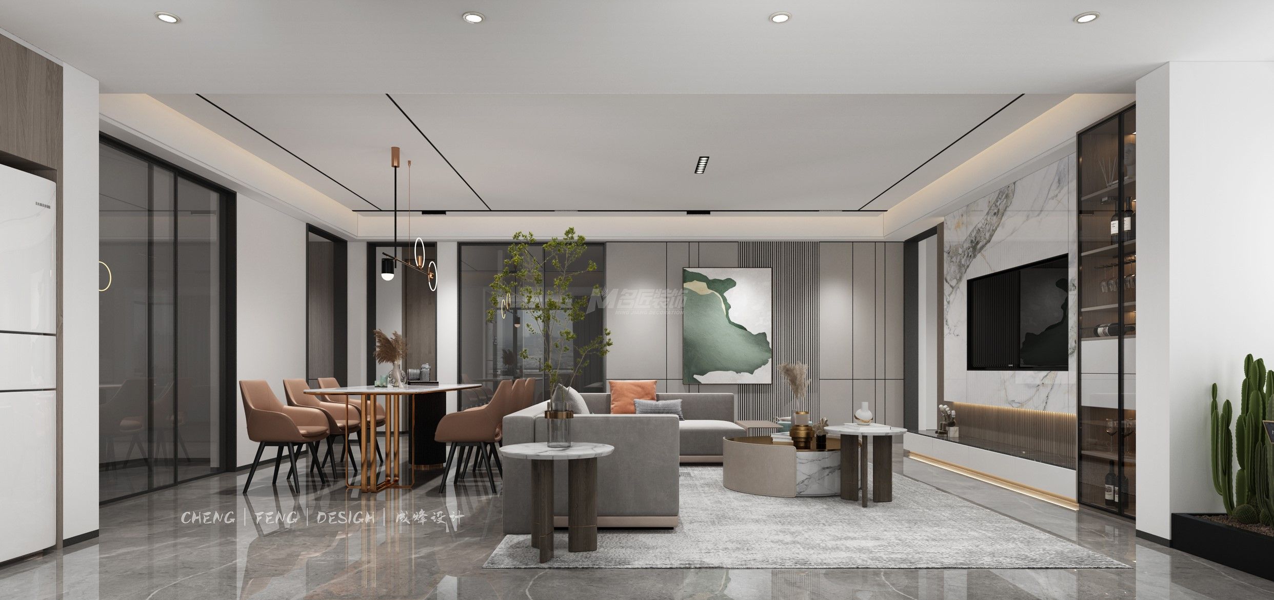 國賓學(xué)府140㎡客餐廳現(xiàn)代輕奢裝修風(fēng)格效果圖