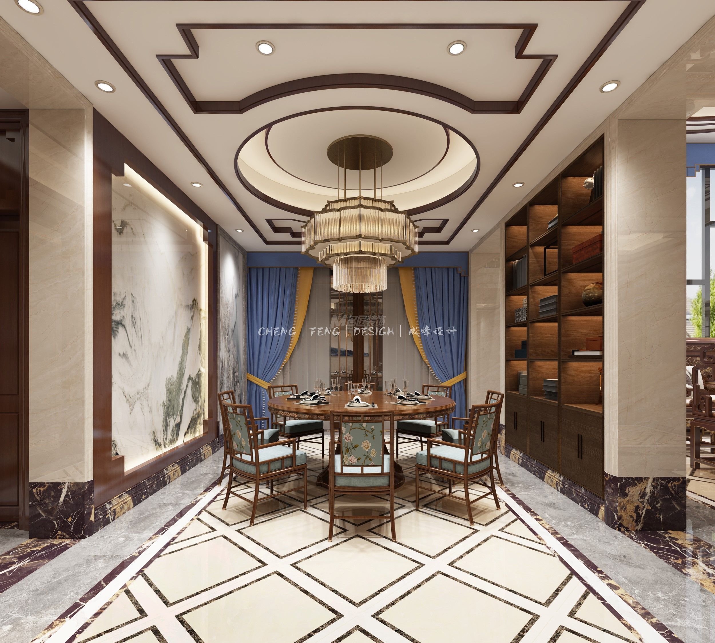 佛山千葉山莊600㎡餐廳新中式裝修風(fēng)格案例效果圖