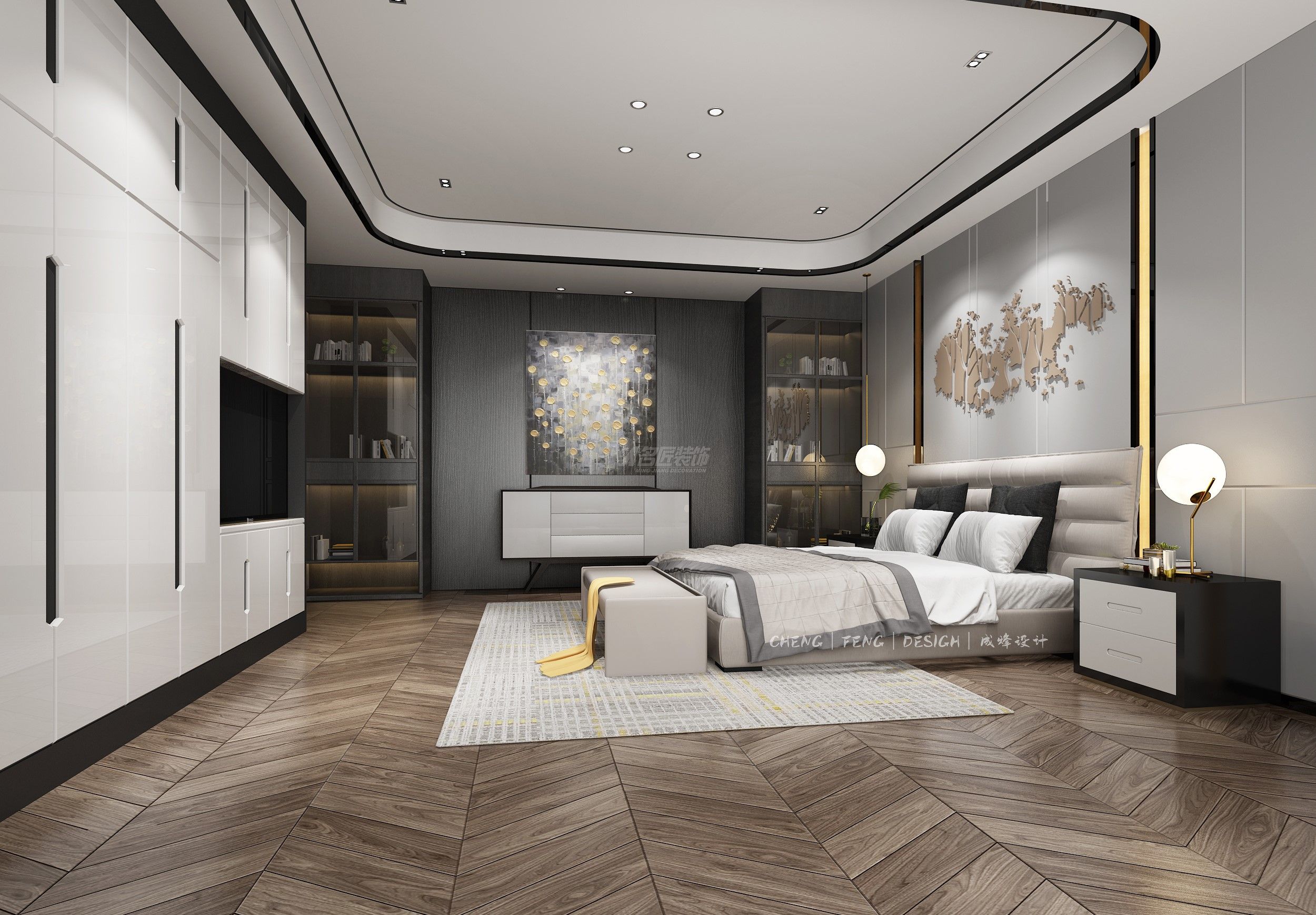 嘉興寶石公館500㎡主臥現(xiàn)代輕奢裝修風(fēng)格效果圖