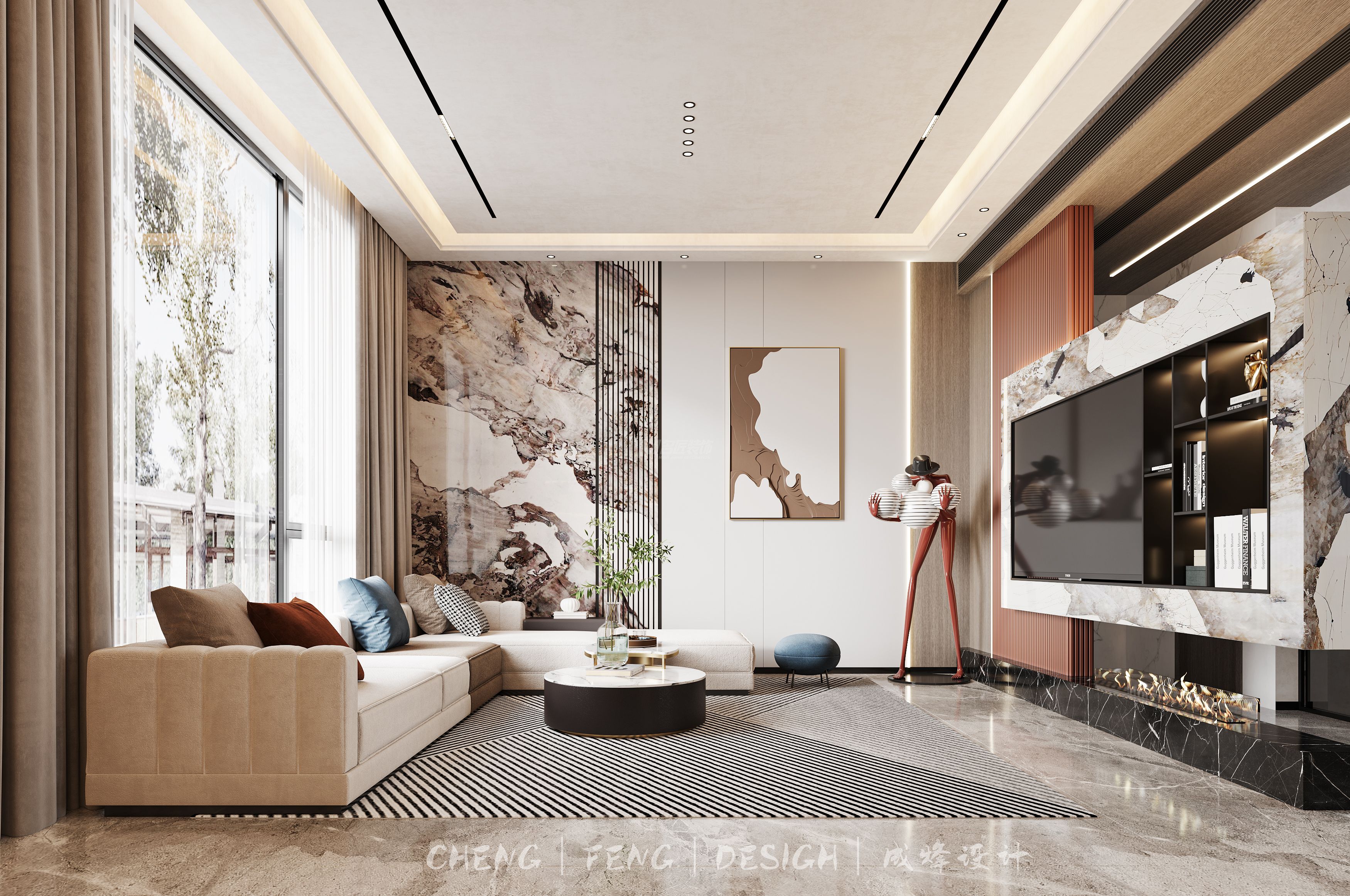 龍光天曜400㎡客廳現(xiàn)代輕奢裝修風(fēng)格效果圖