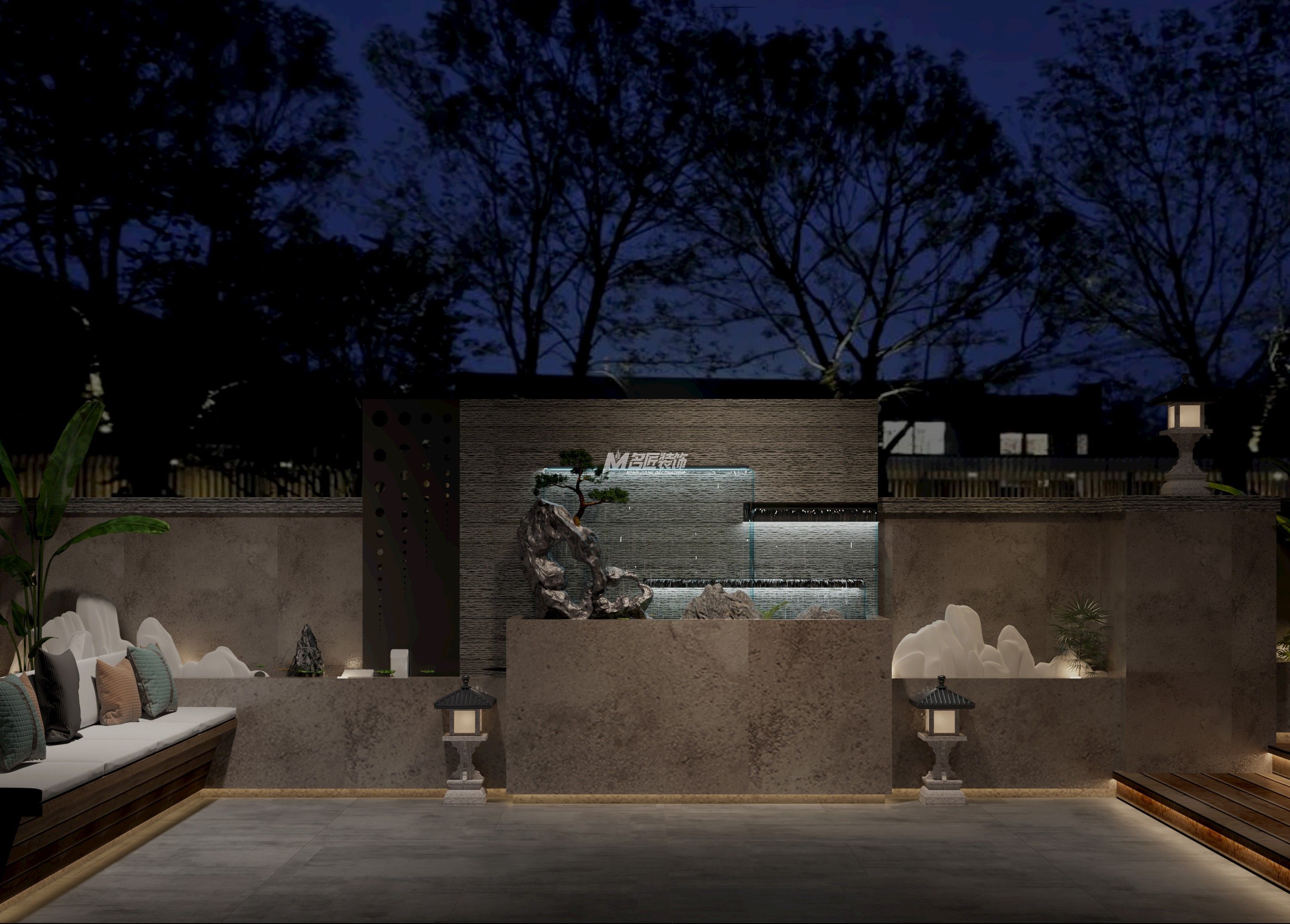 安吉山語(yǔ)城500㎡庭院新中式裝修風(fēng)格效果圖